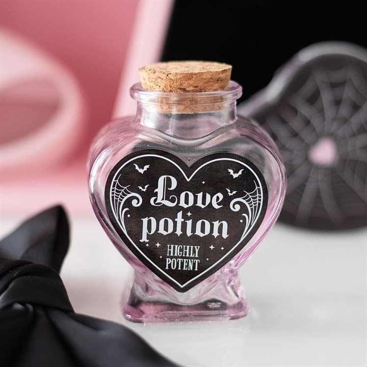 Pink and black decorative glass heart potion bottle