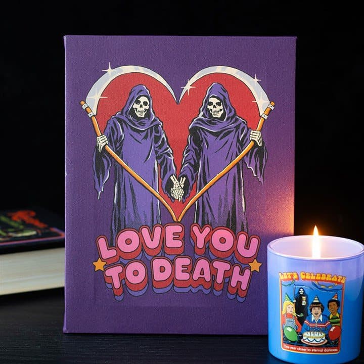 Love You To Death stretched canvas plaque by Steven Rhodes, 19 x 25 cm
