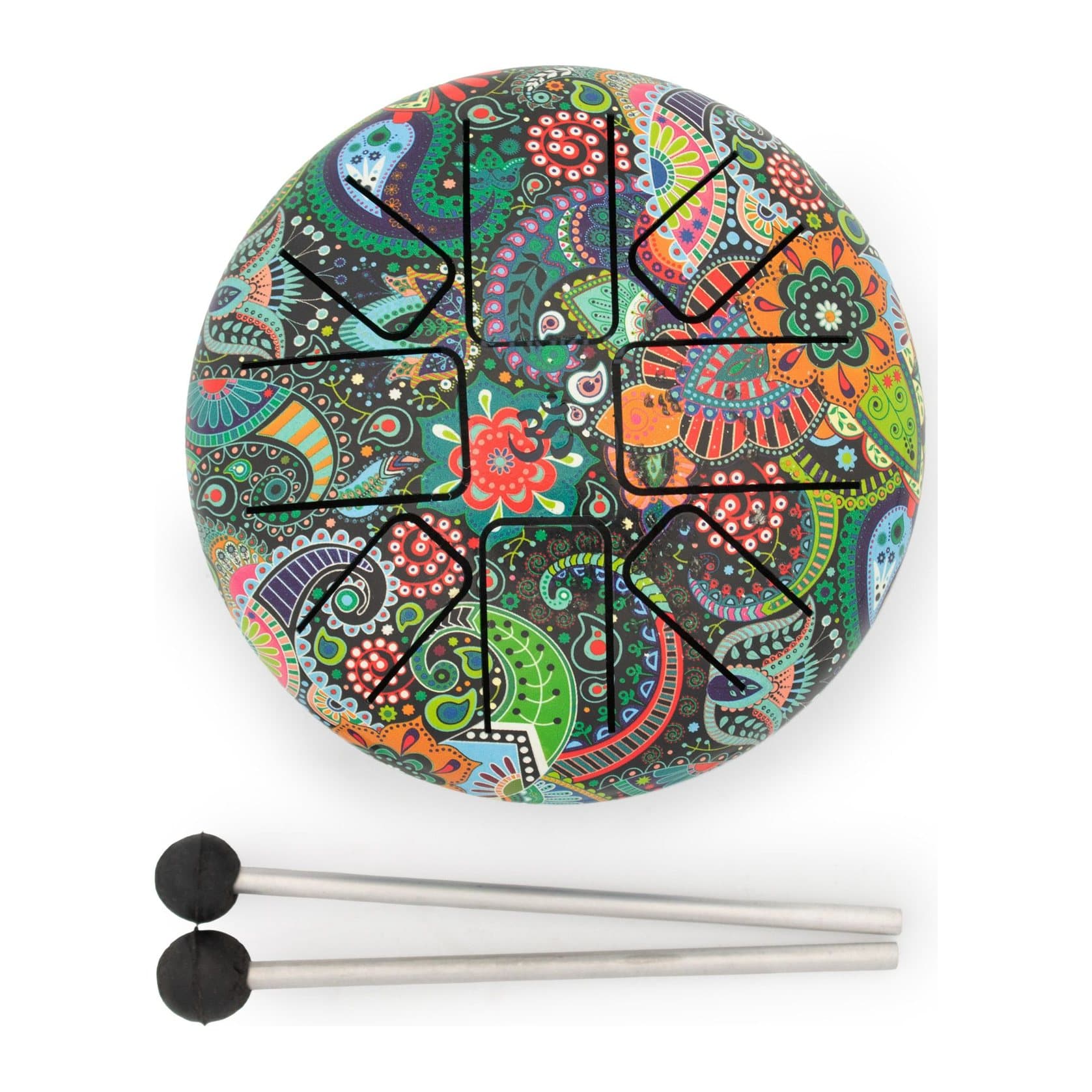 Low-medium Happy Drum with a colourful mandala leaf design