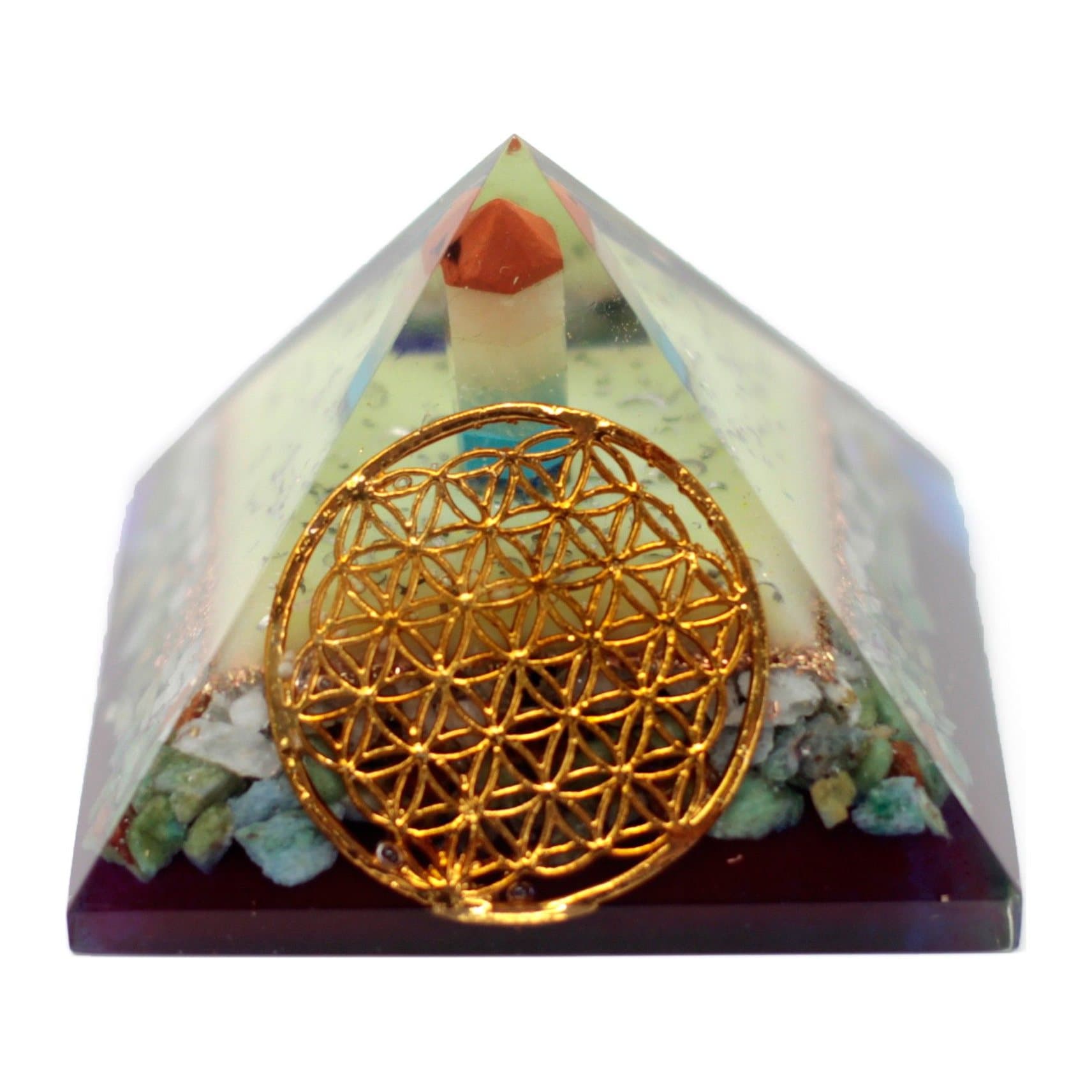 Orgonite pyramid with a flower of life symbol