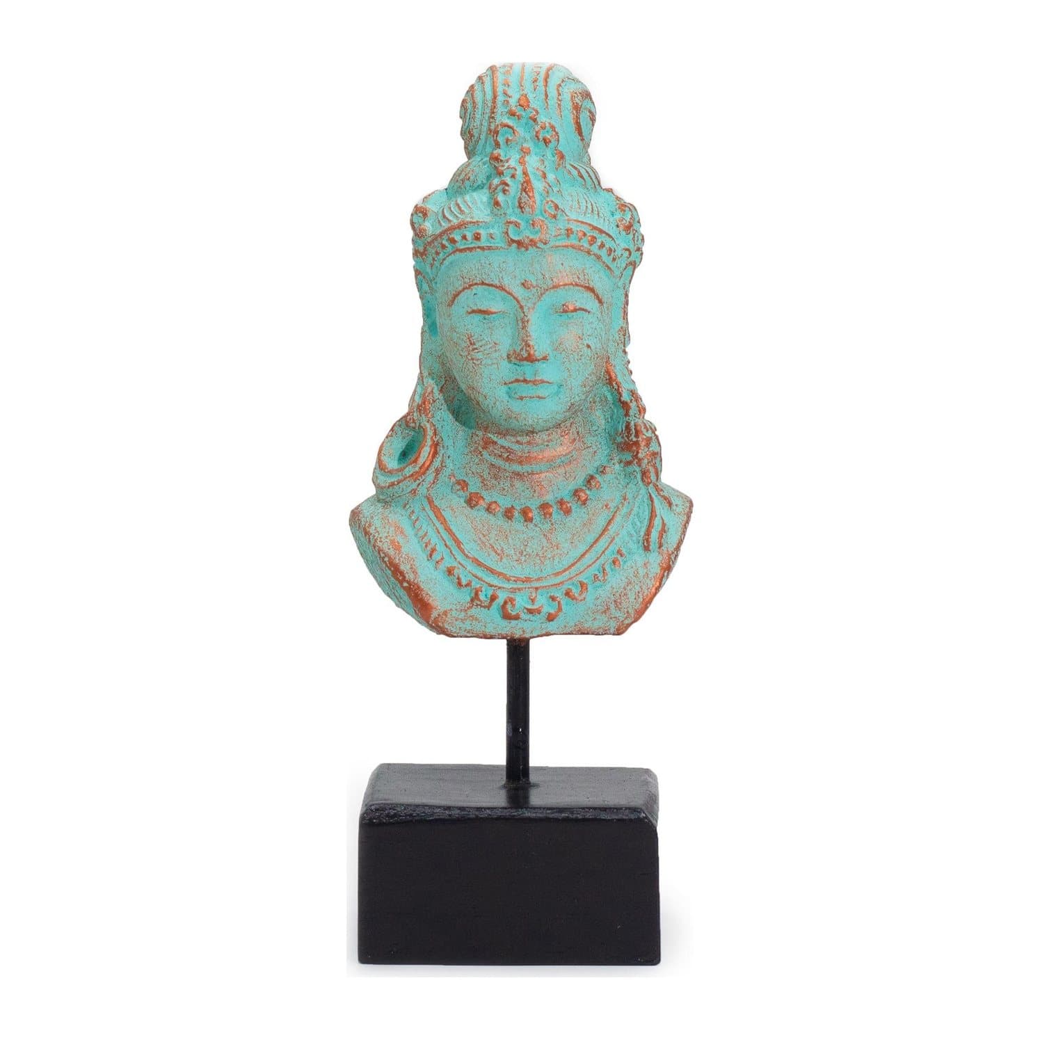 Green copper Java princess statue on a stand