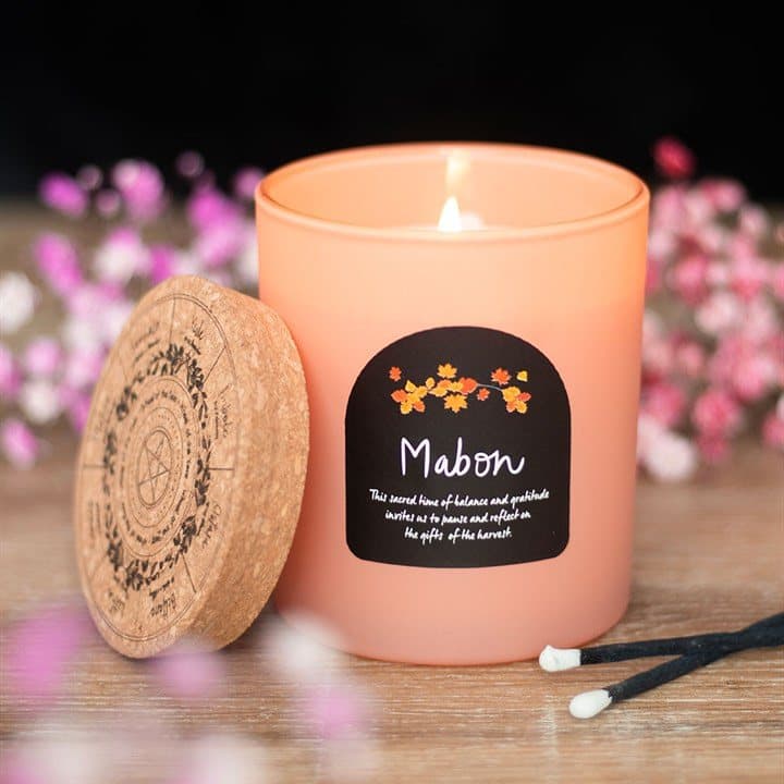 Apple scented Mabon Wheel of the Year candle with colour cardboard box
