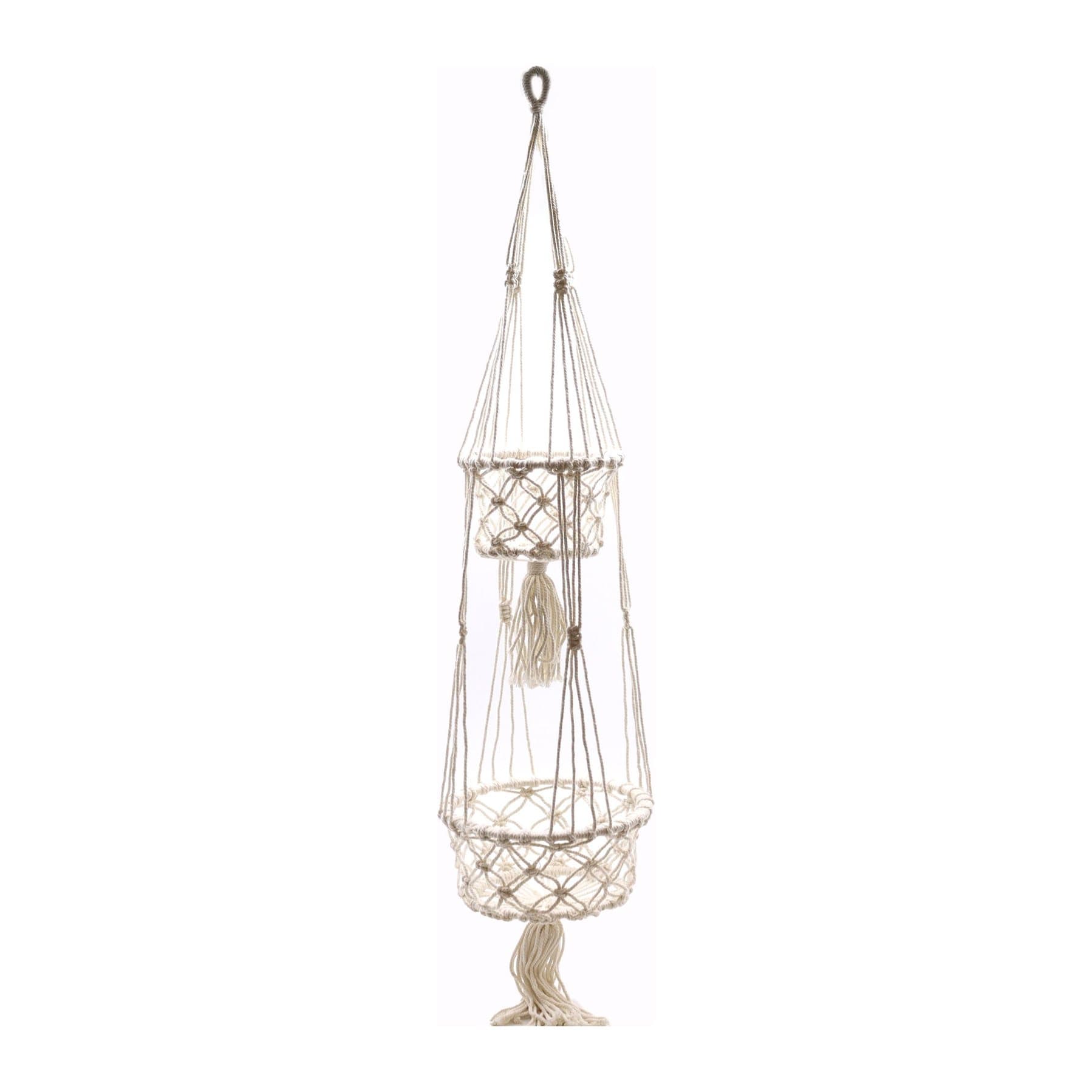 Handcrafted macrame double pot holder for hanging plants