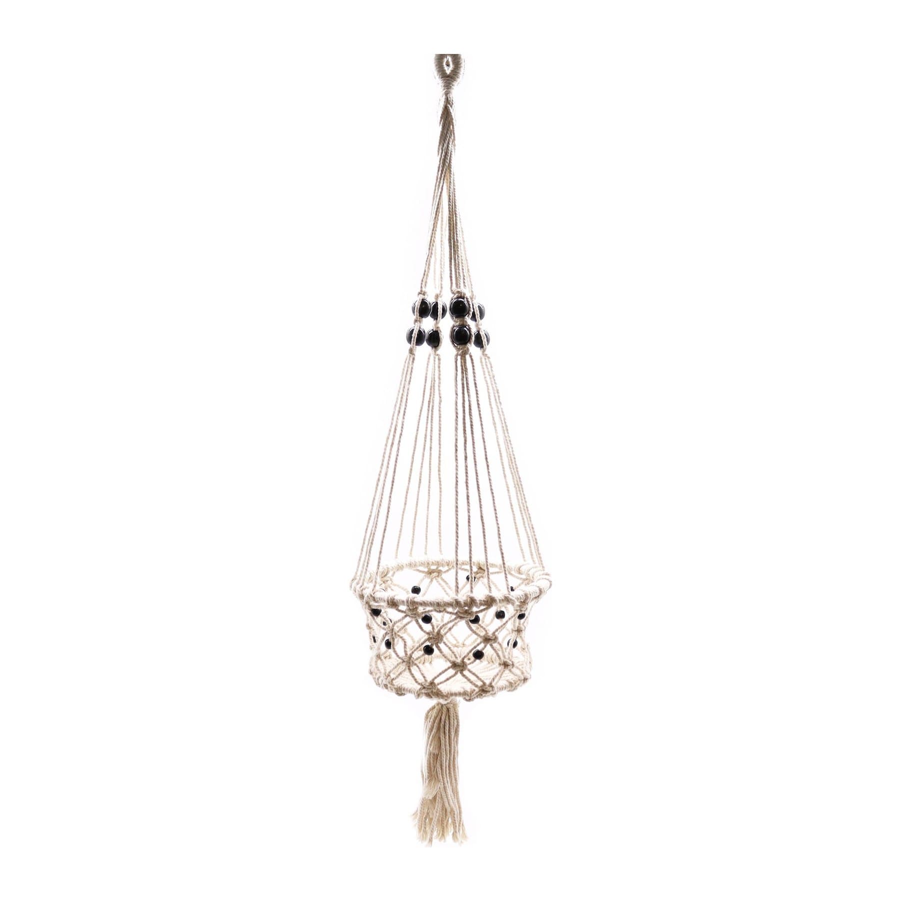 Large single beaded macrame pot holder for a plant