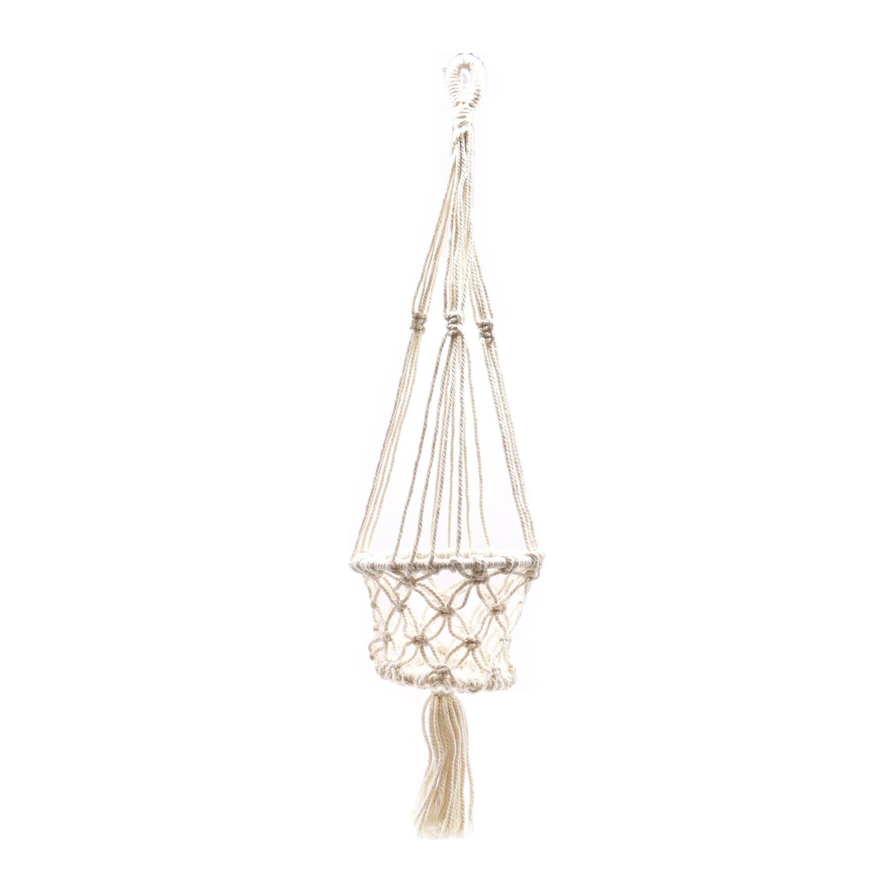 Small single pot macrame pot holder for a plant