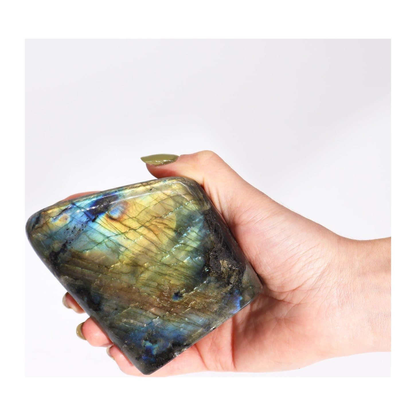 Large Madagascar labradorite stone with blue, green and gold flashes