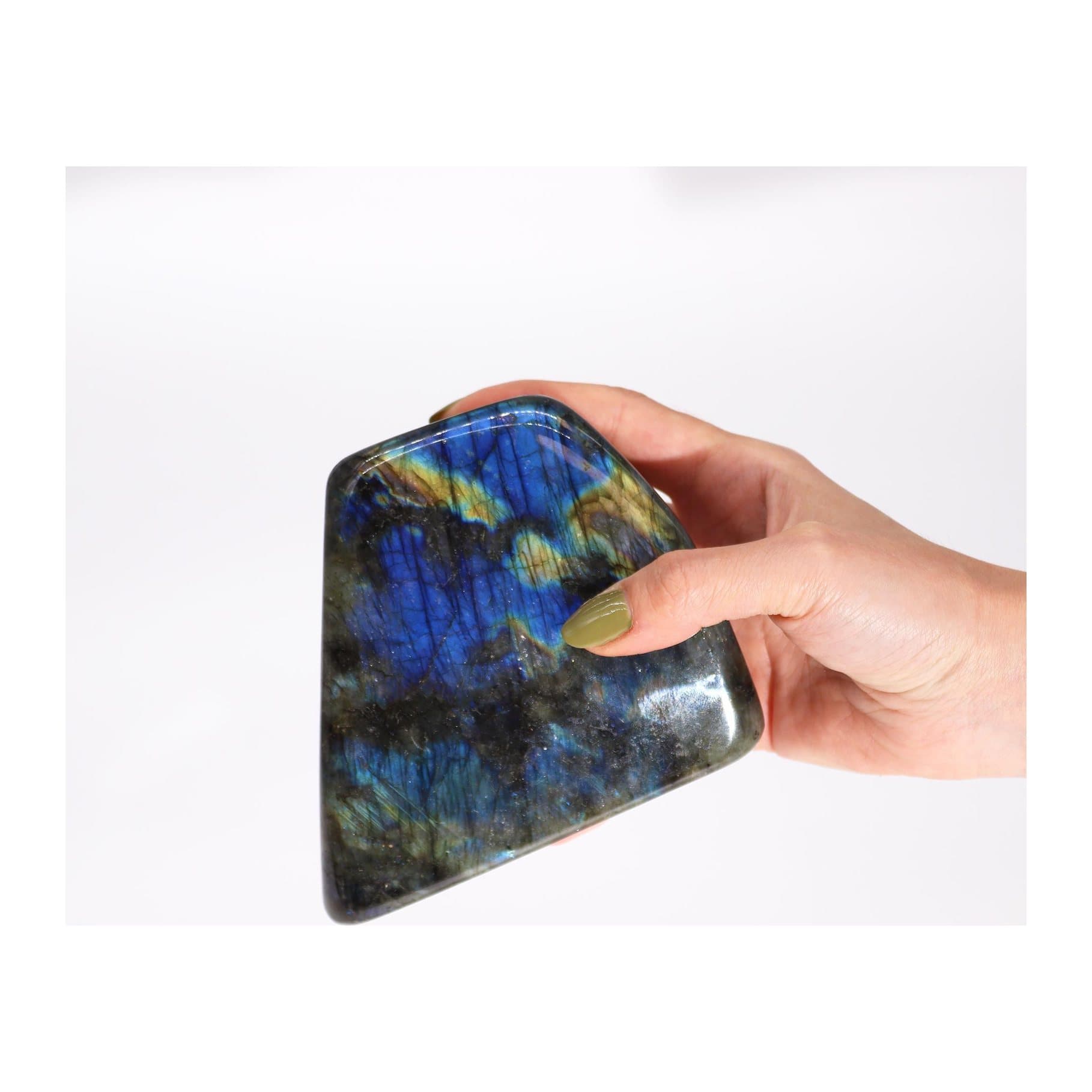 Large Madagascar labradorite stone with blue, green and gold flashes