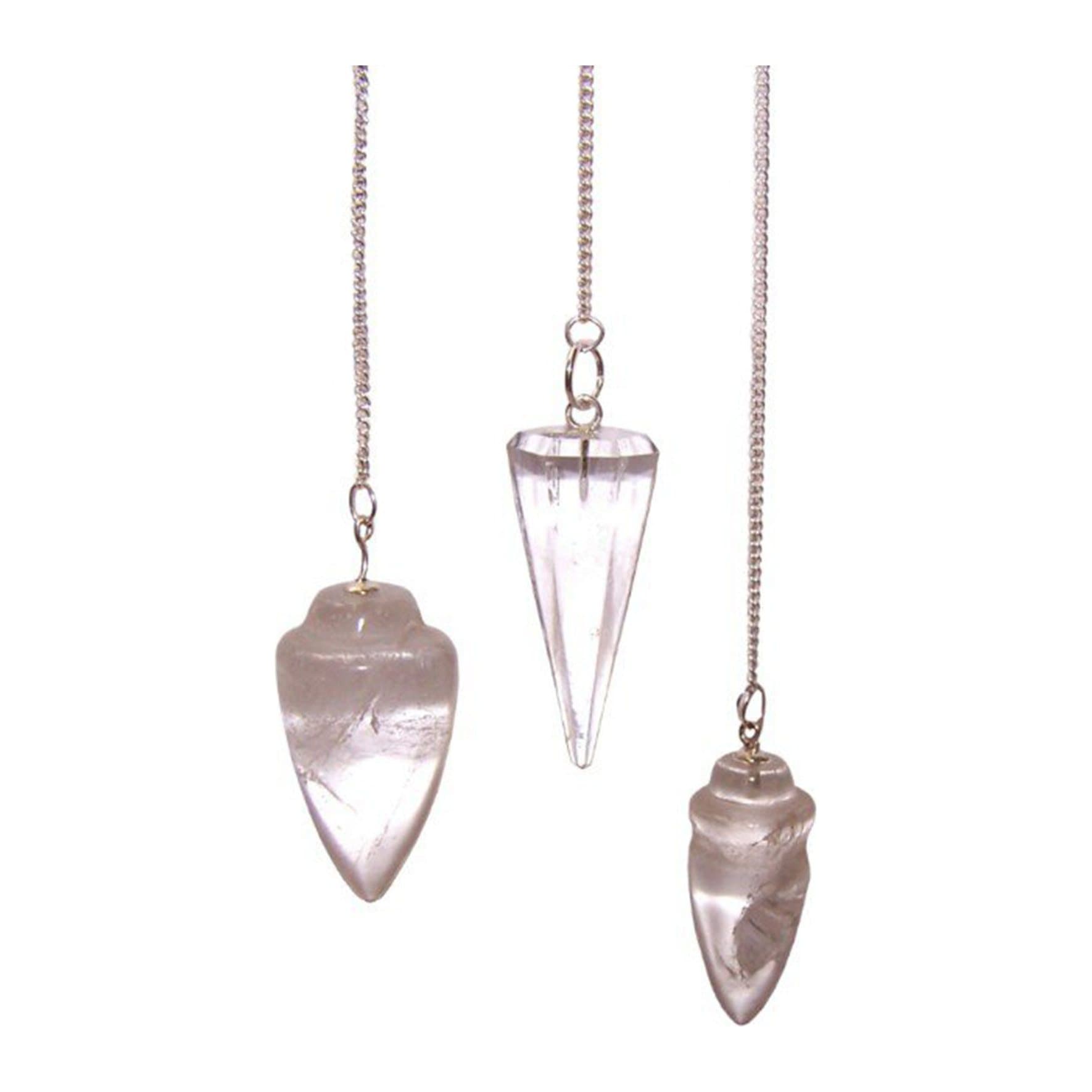 Rock quartz crystal pendulum on a chain with a gemstone bead