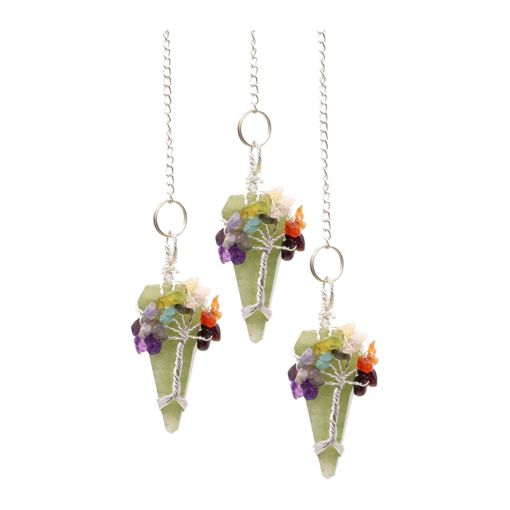 Seven chakra aventurine pendulum with chipstones on a metal chain