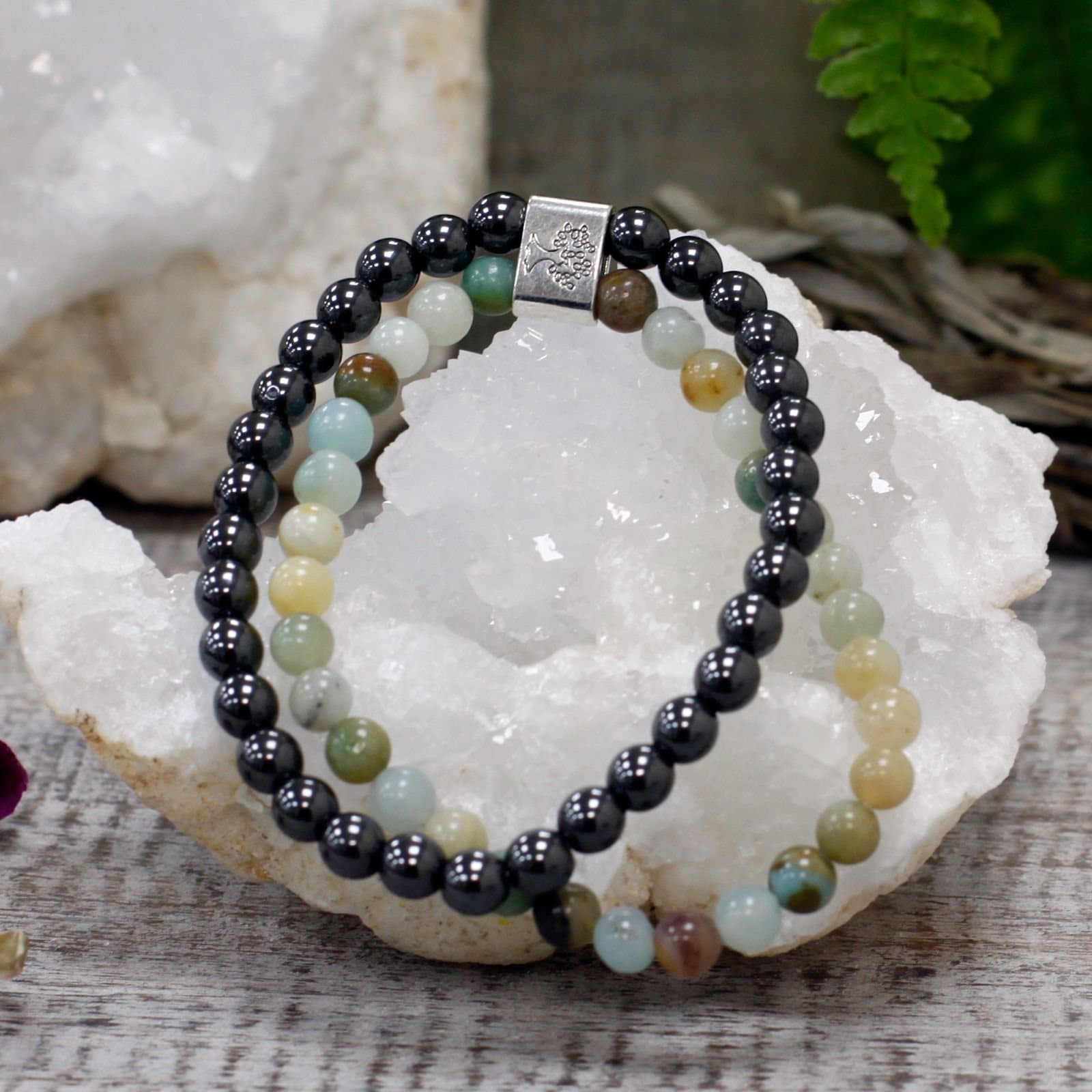 Amazonite gemstone bracelet strung on elastic