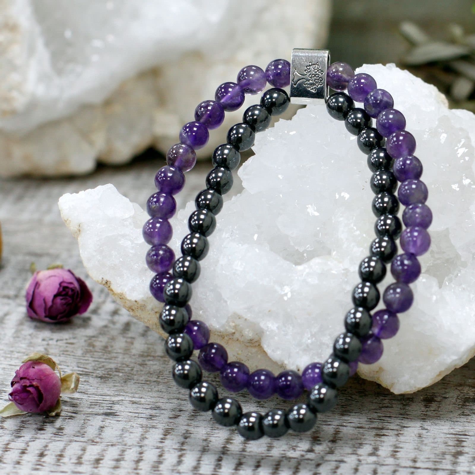 Magnetic amethyst gemstone bracelet on elastic