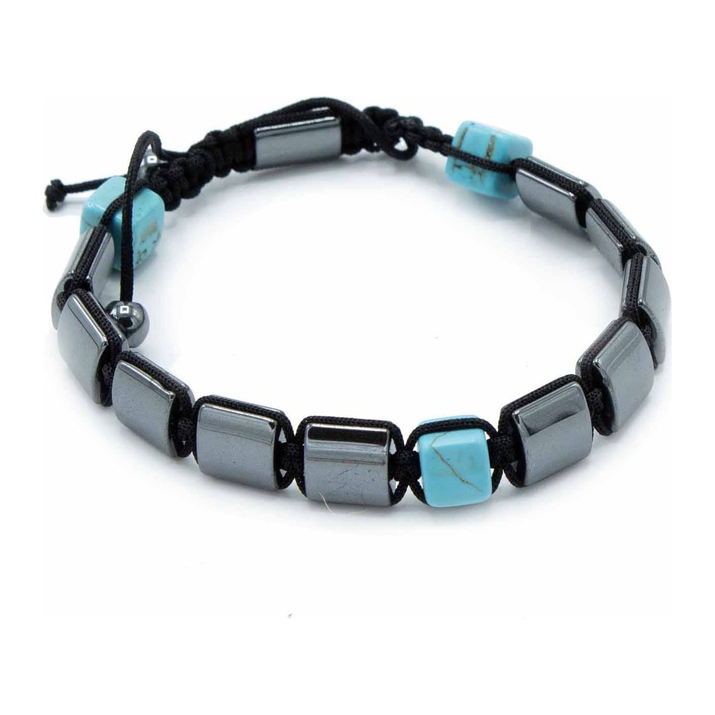 Black magnetic hematite Shamballa bracelet with turquoise cuboids