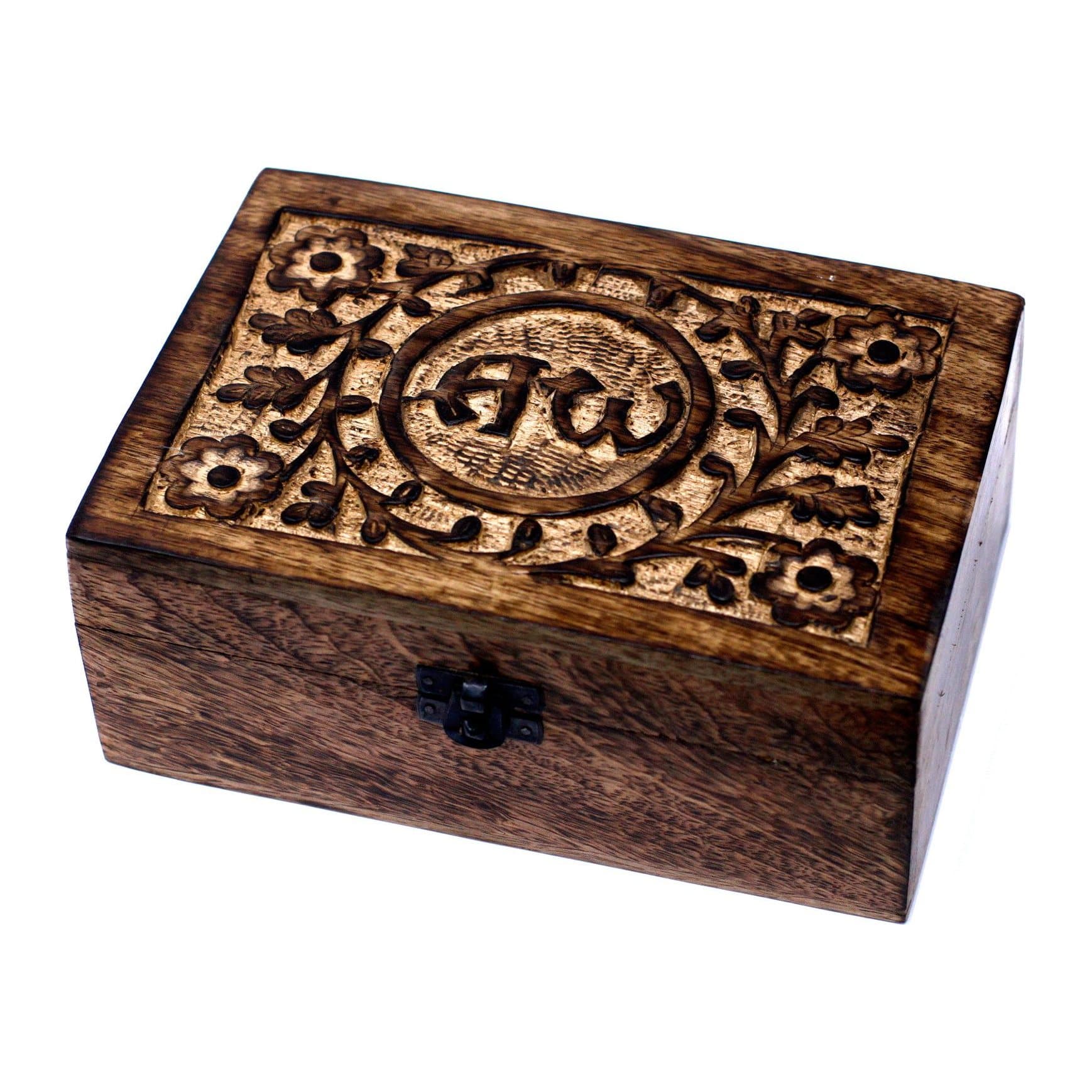 Hand carved mango wood aromatherapy box for 24 bottles of essential oil