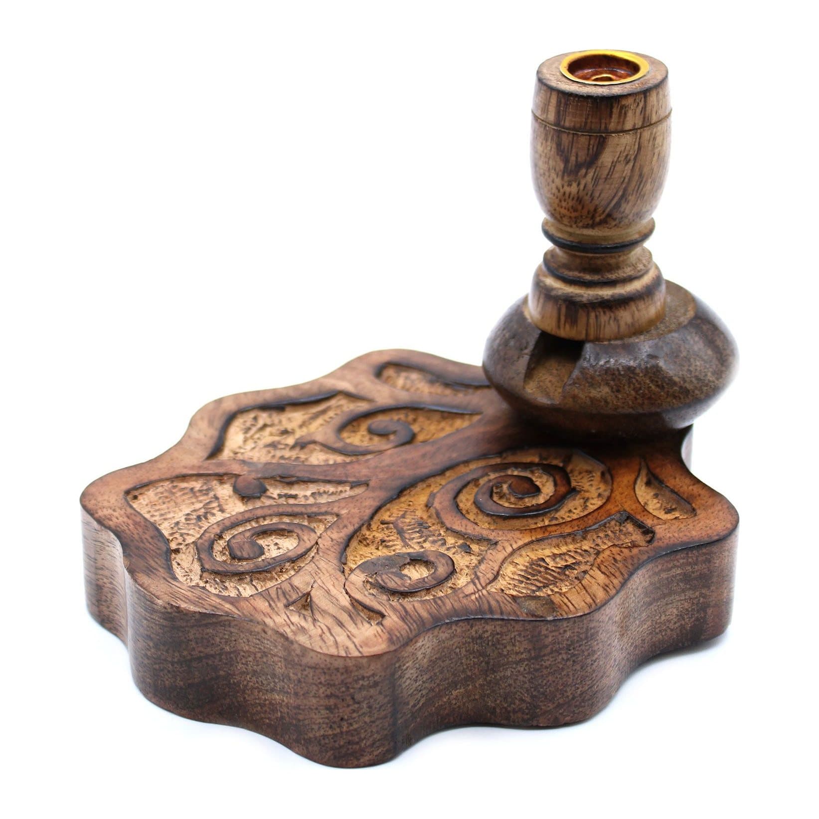 Mango wood backflow incense burner with a tree of life design