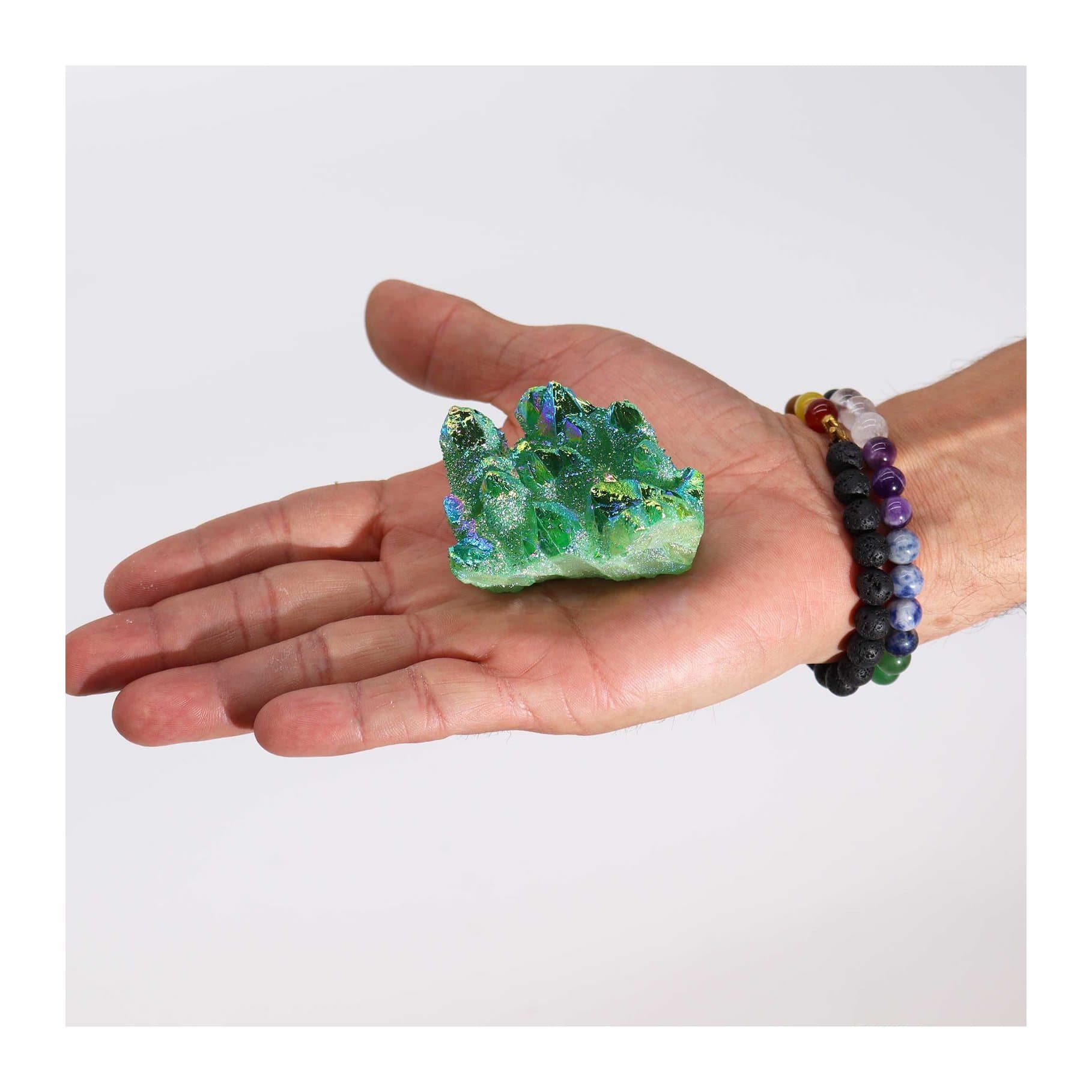 Aura green flame quartz crystal piece