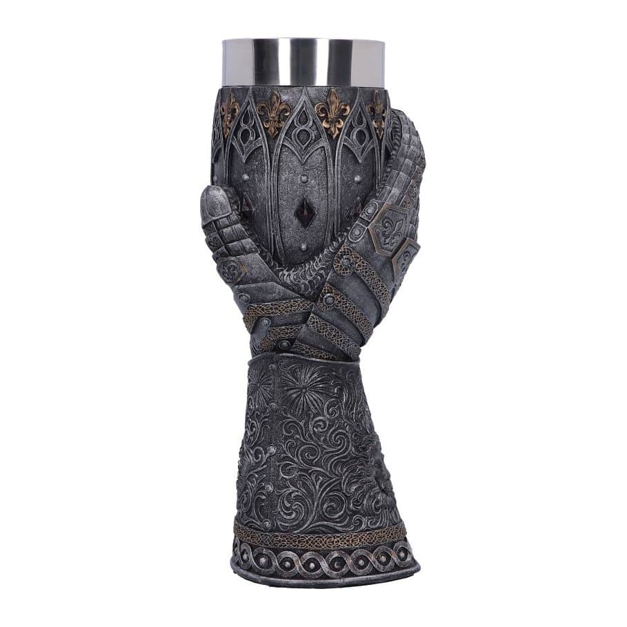 Resin armour gauntlet goblet with a lion heart design