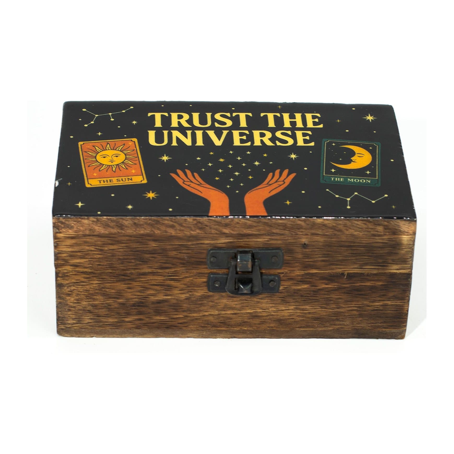 Enamelled wooden box with a cosmic design on the lid