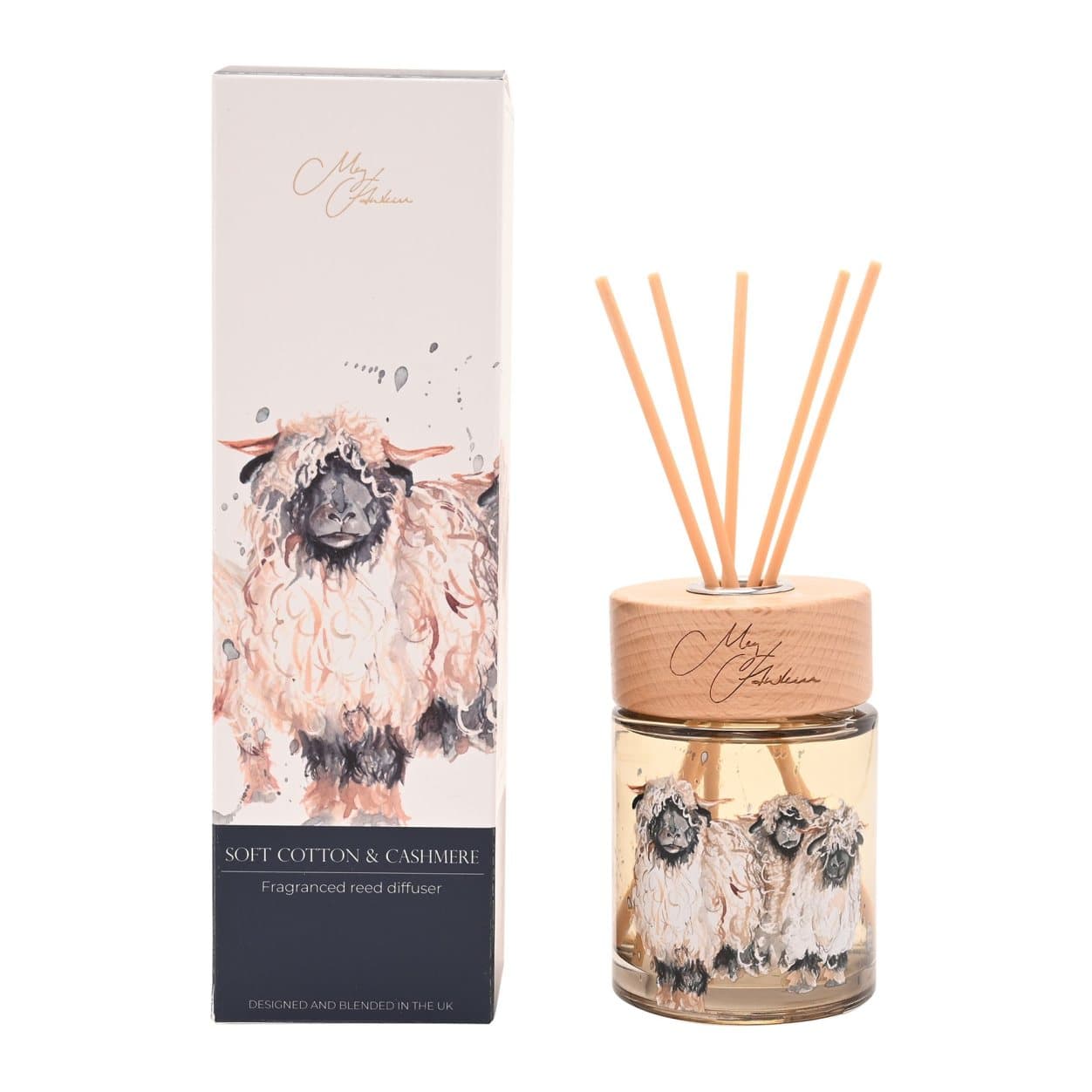 Meg Hawkins sheep reed diffuser with its wooden presentation box