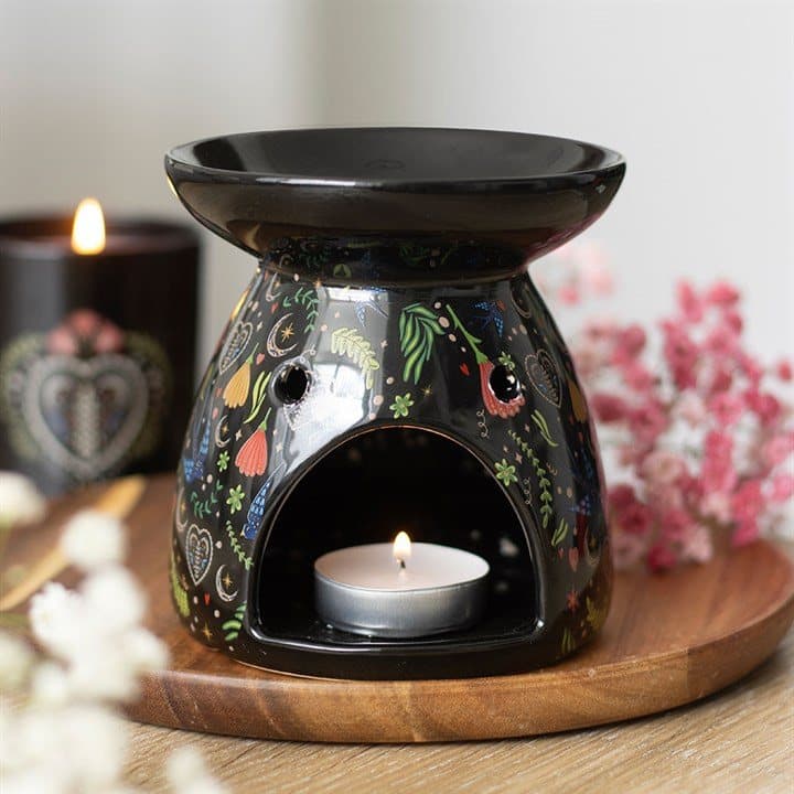 Ceramic oil burner with a Midnight Bloom floral print