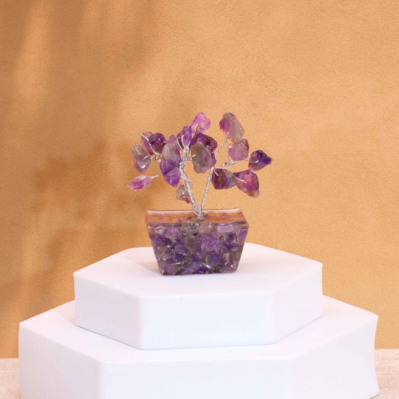 Small gemstone tree with 15 stones on an orgonite base