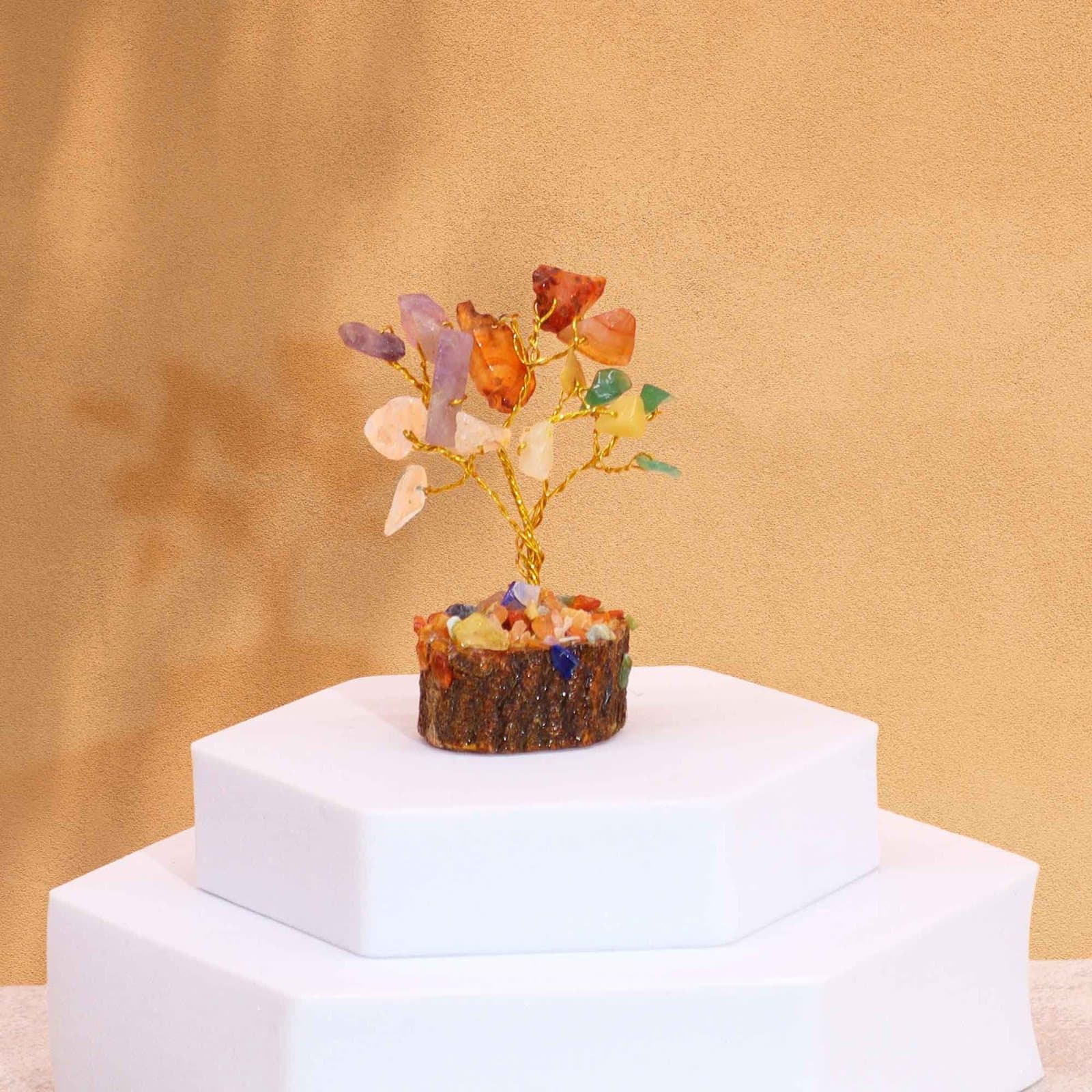 Mini multi stone gemstone tree with 15 stones on a wood base