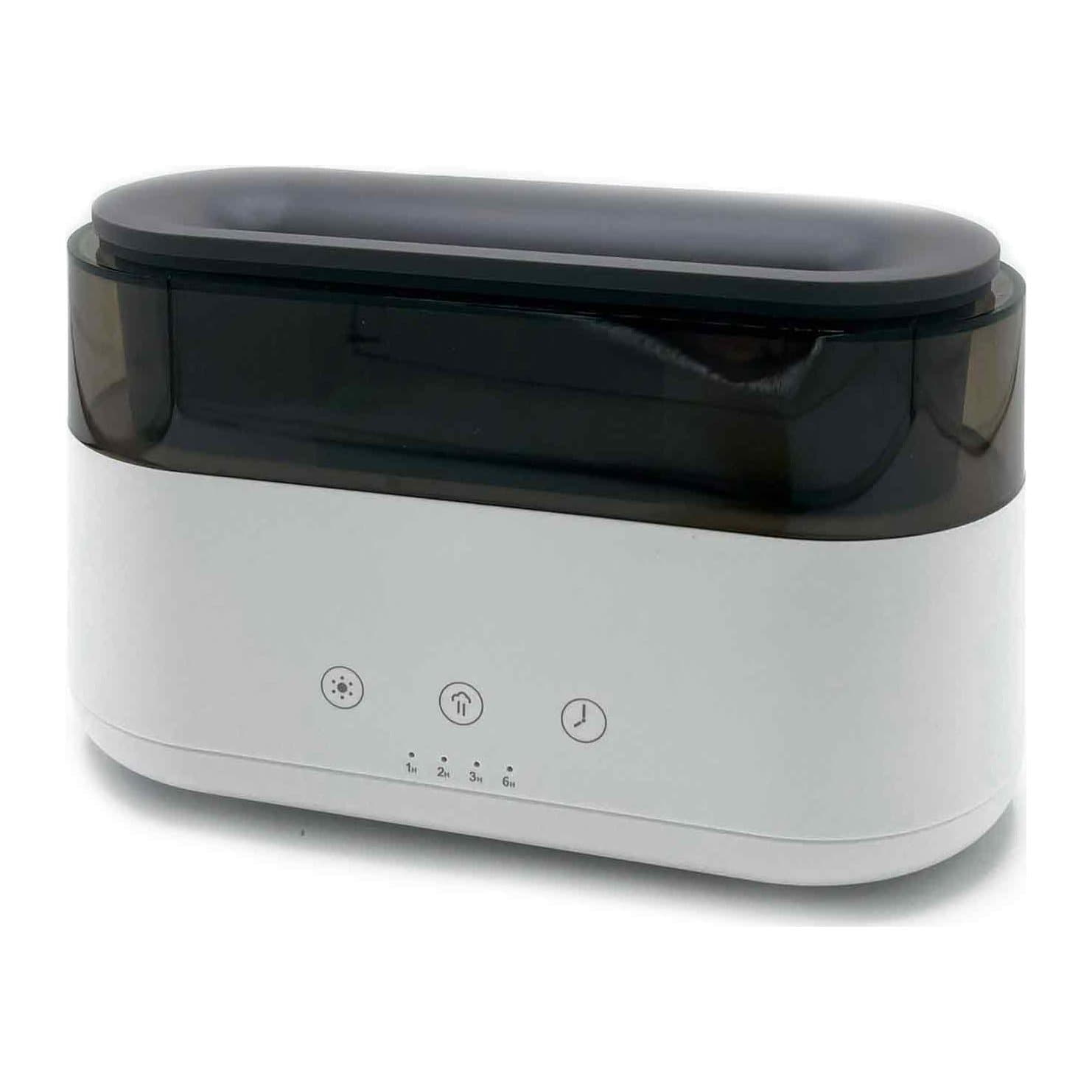 Plastic aroma diffuser with flame effect and built-in LED clock