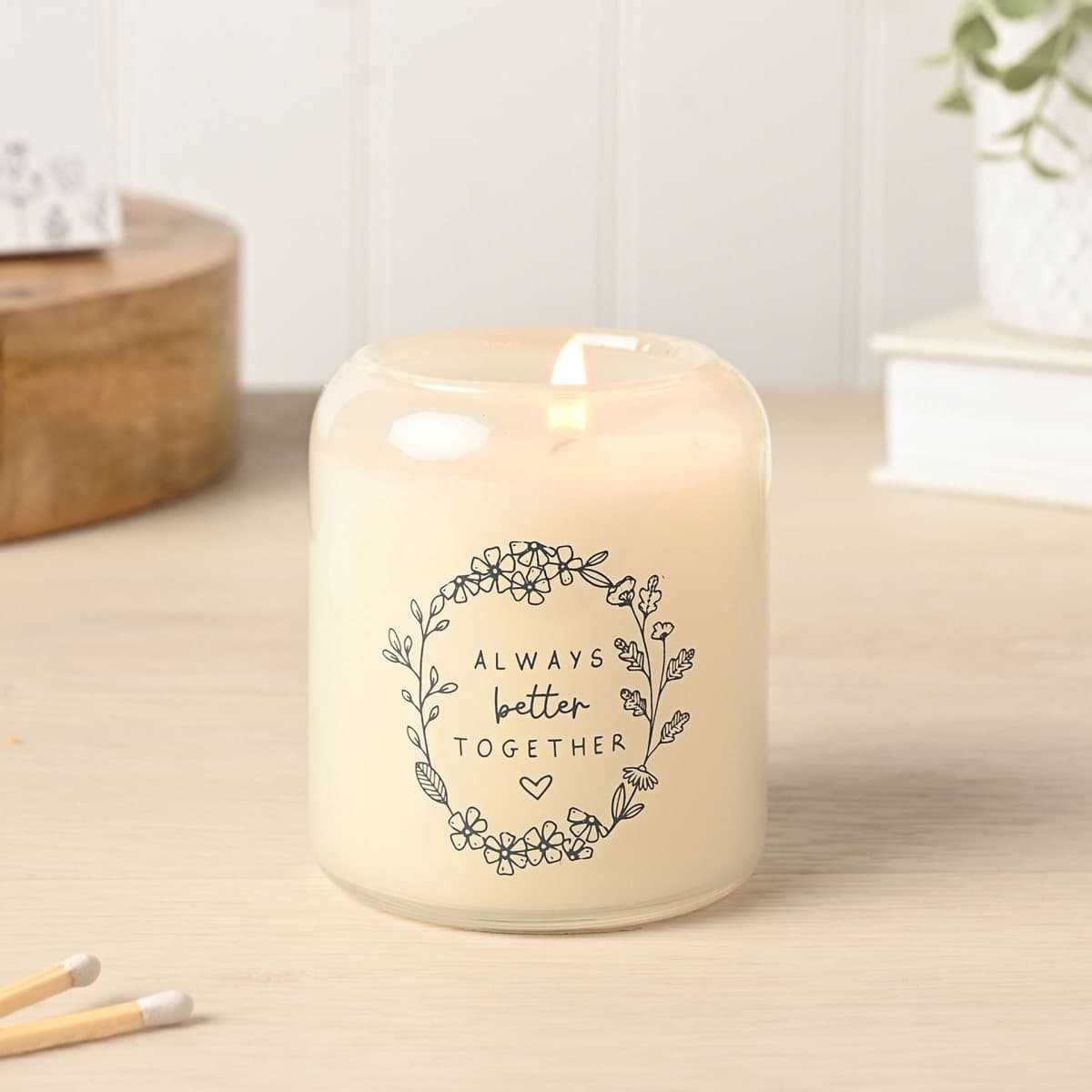 Always Better Together glass candle with heart pattern and gift box