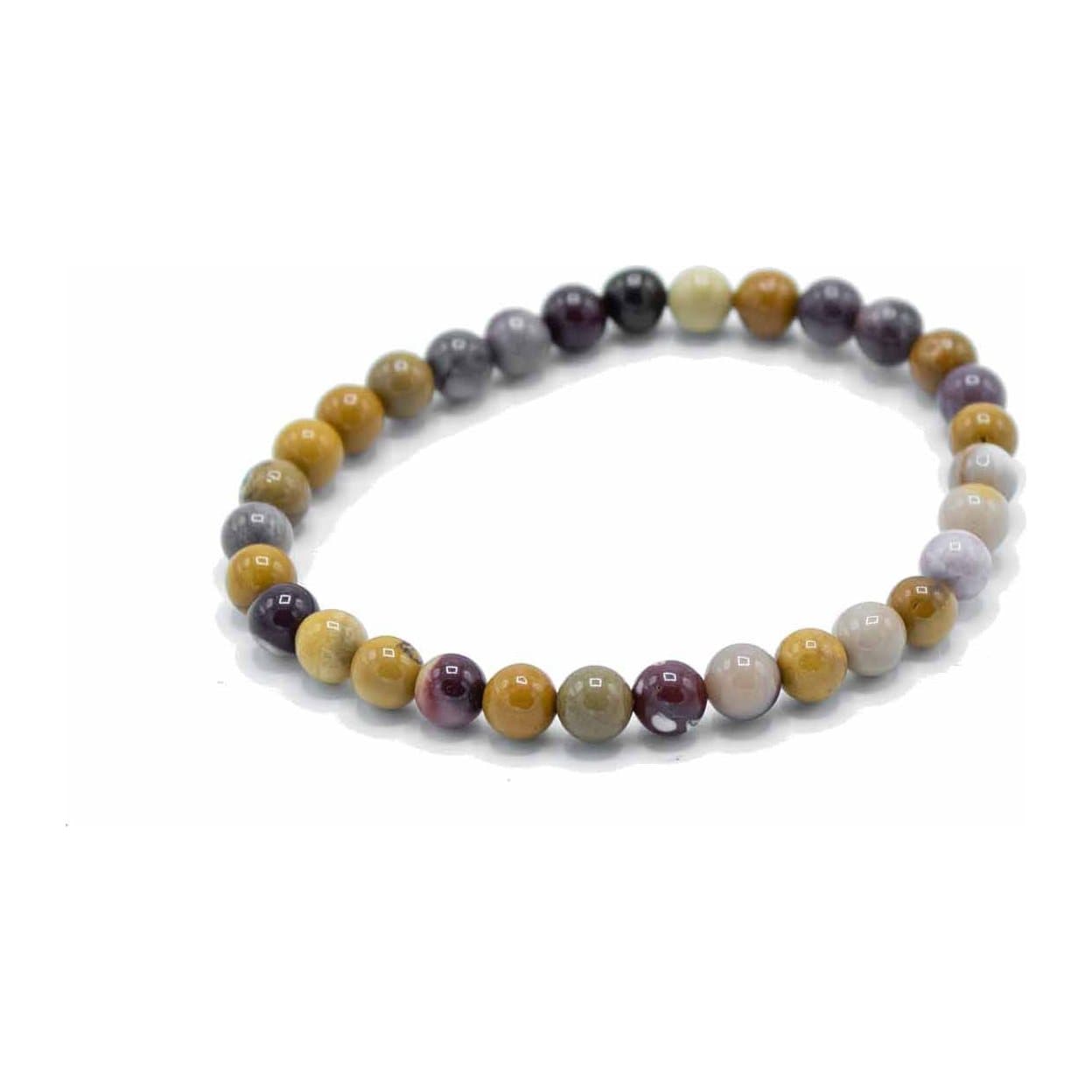 Bracelet of patterned mookaite gemstone beads