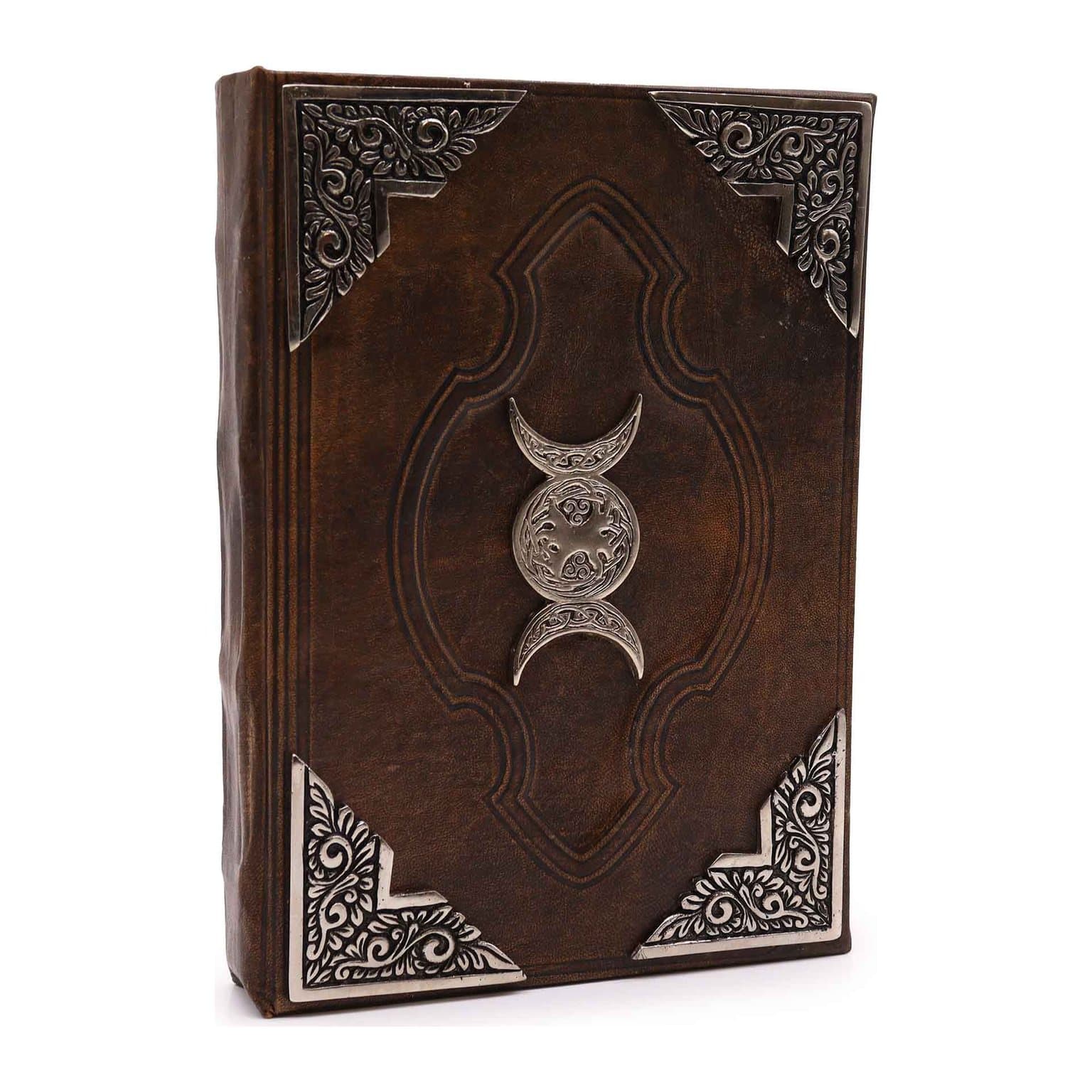 Leather notebook with a moon-themed cover design