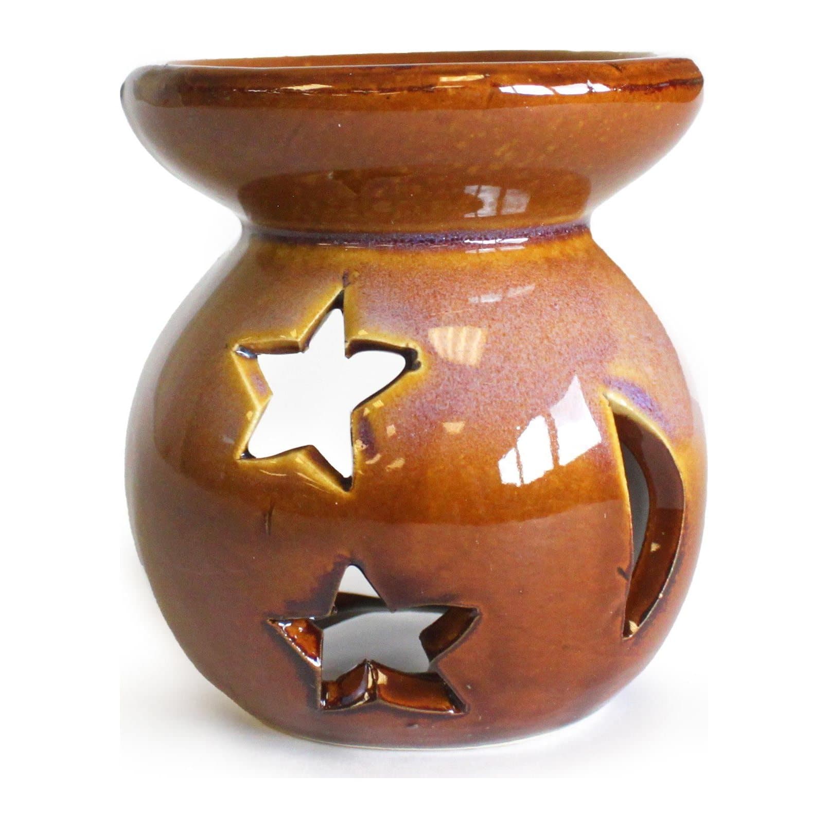 Small ceramic oil burner with a moon and star design