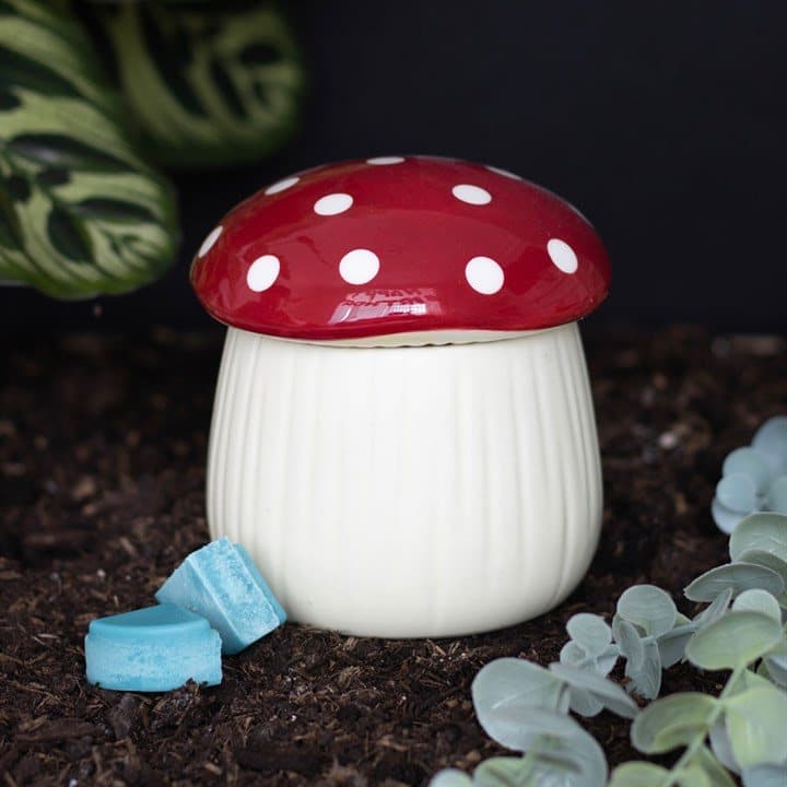 Ceramic mushroom oil burner with a toadstool lid
