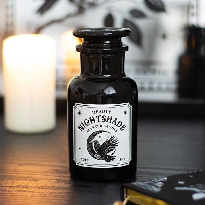 Gothic mystic raven apothecary candle with a deadly nightshade scent