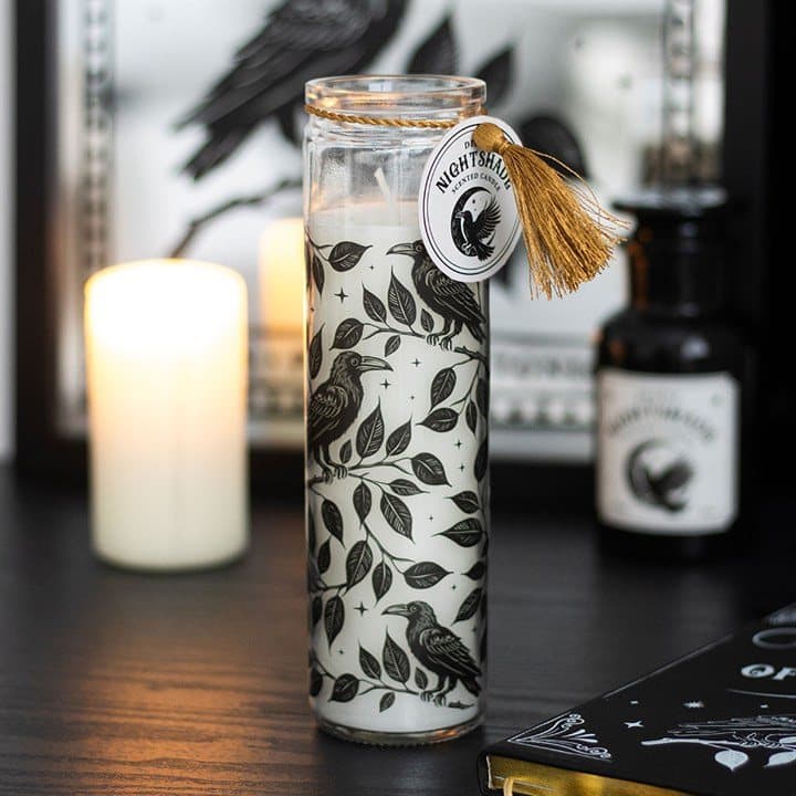Glass tube candle with a deadly nightshade-inspired design