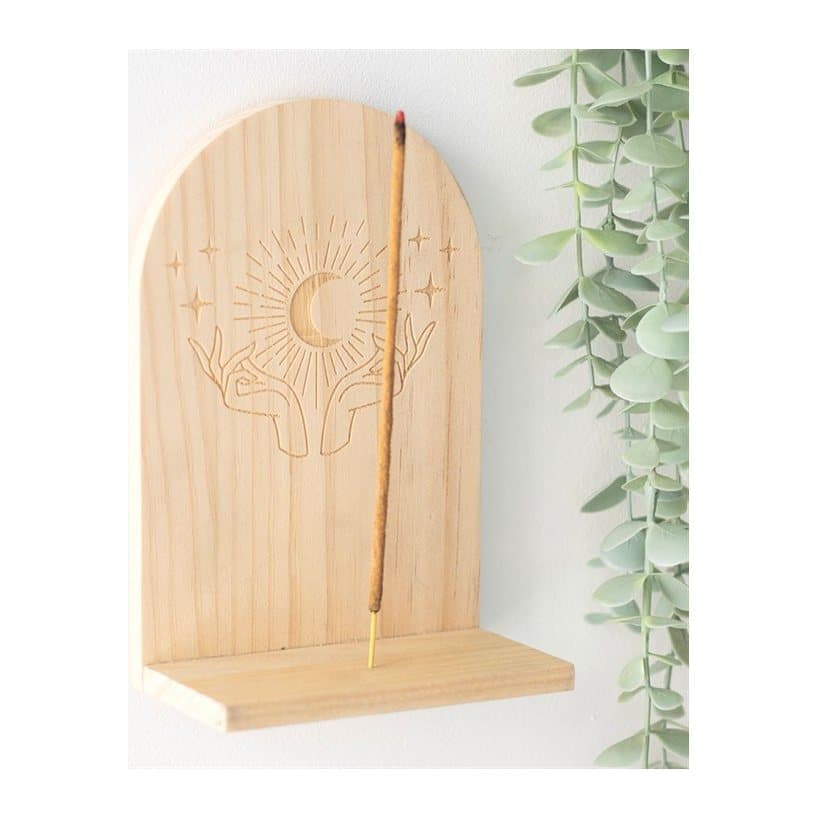 MDF incense holder shelf with a mystical hands design