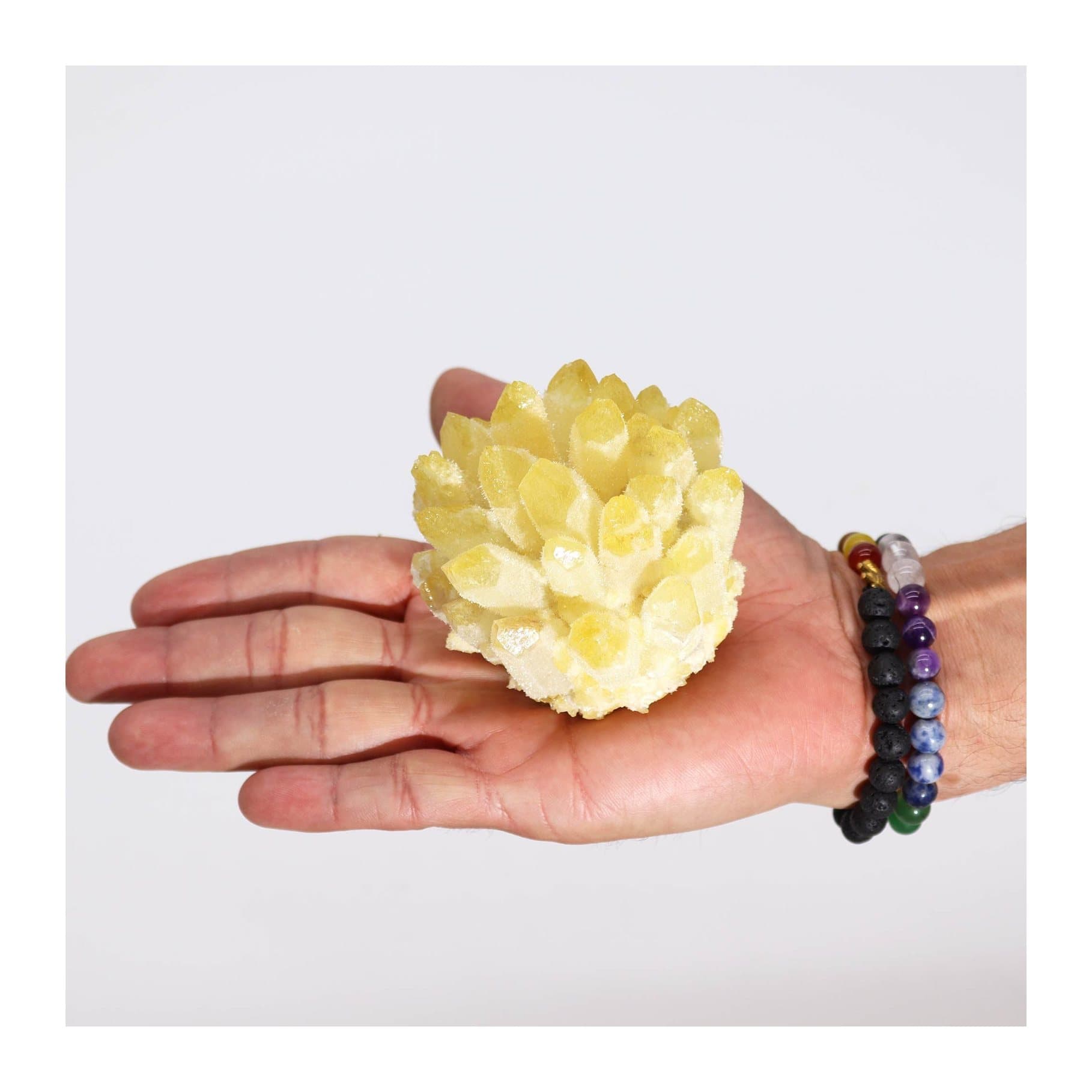 Natural yellow ghost quartz cluster
