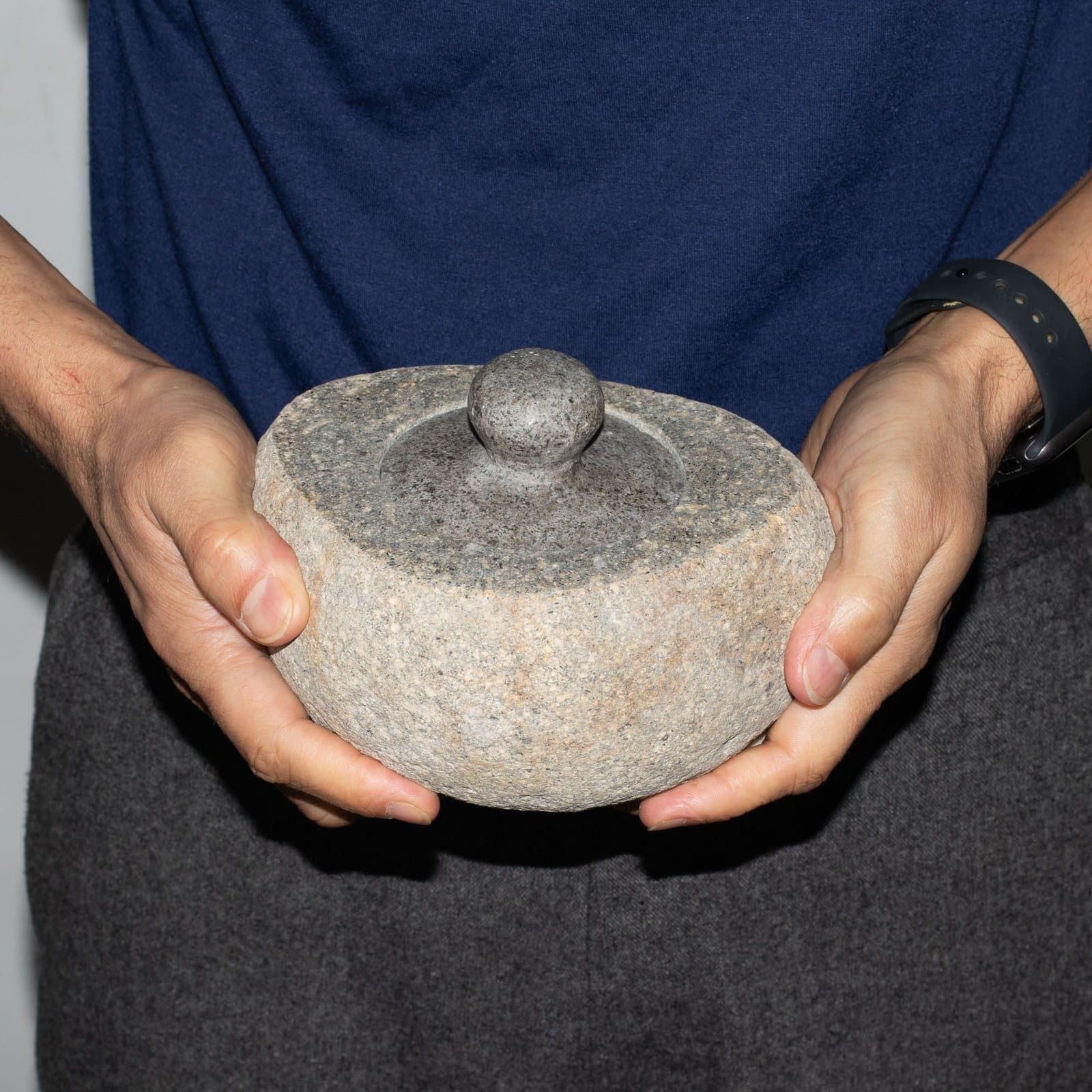 Large natural riverstone pot with a matching stone lid