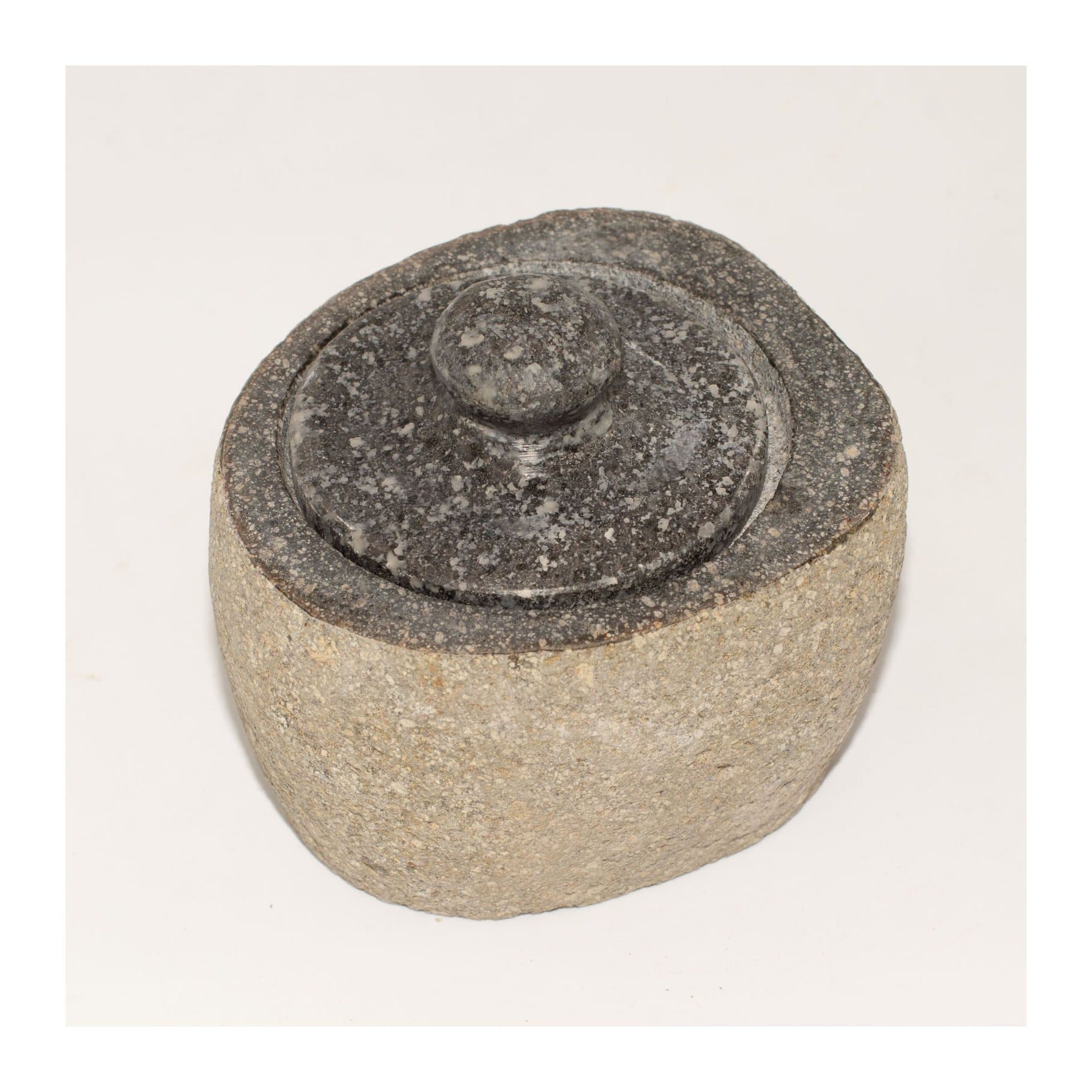 Small natural riverstone pot with a fitted stone lid