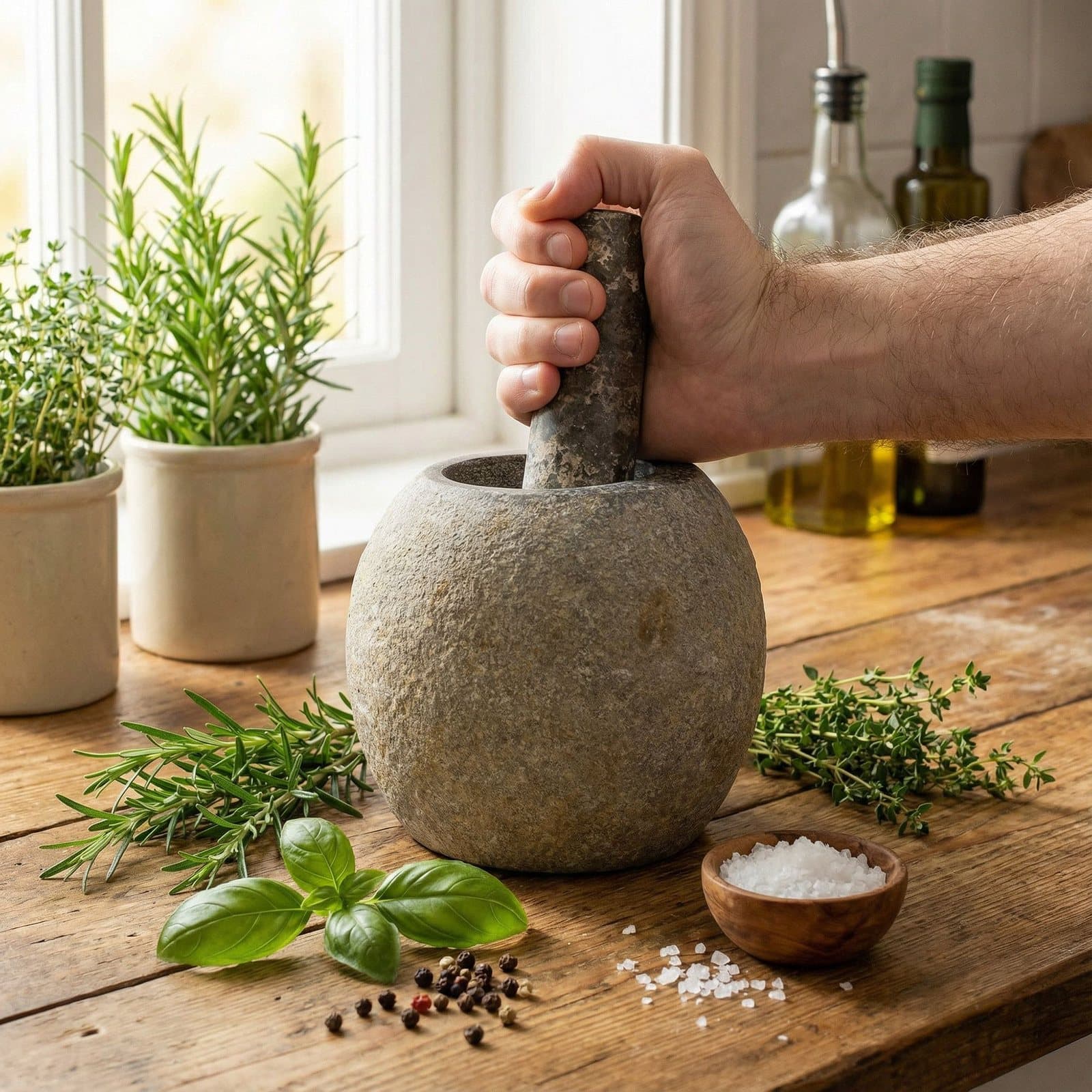 Natural riverstone pestle and mortar