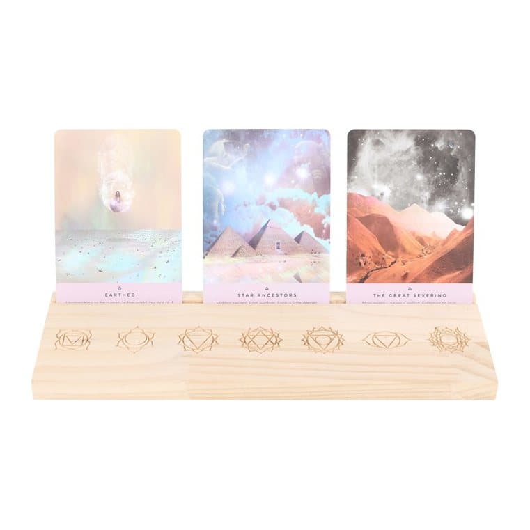 Iron tarot card stand with a seven chakras design