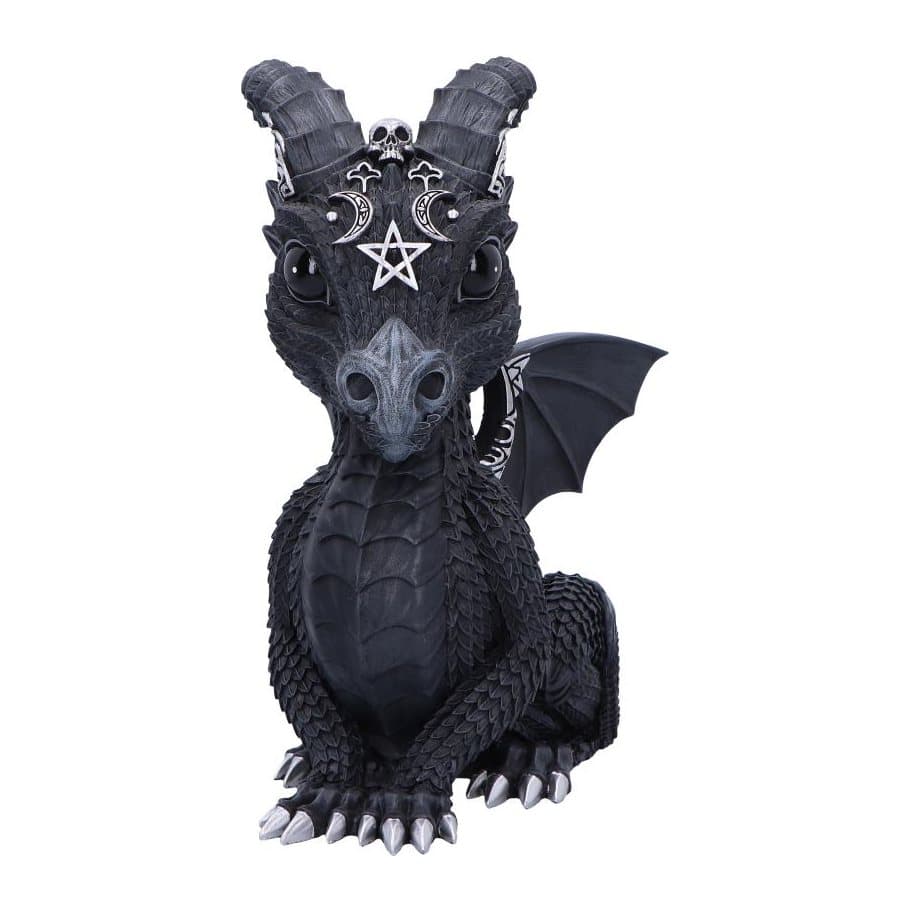 Large gothic dragon figurine with horns and wings