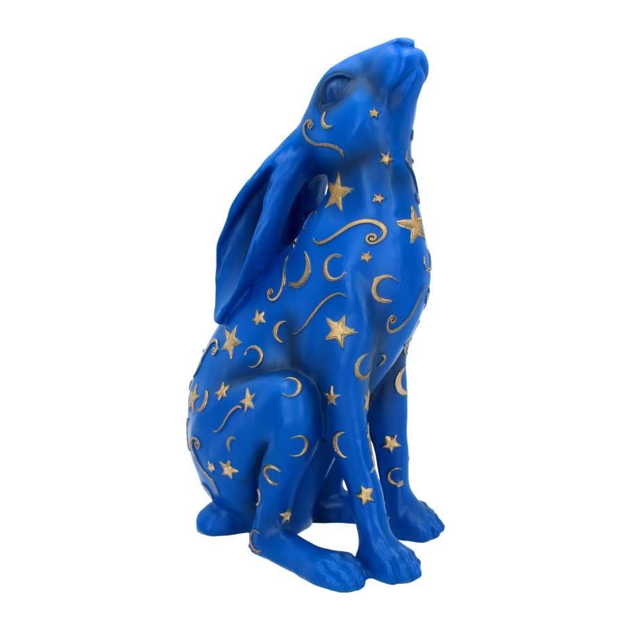 Blue Lepus hare figurine with golden stars and moons