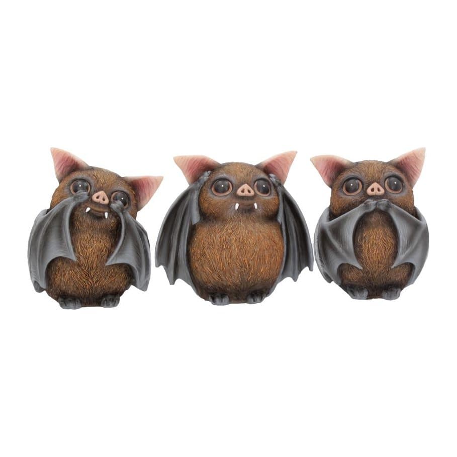 Three round resin bats side by side covering mouth, ears and eyes