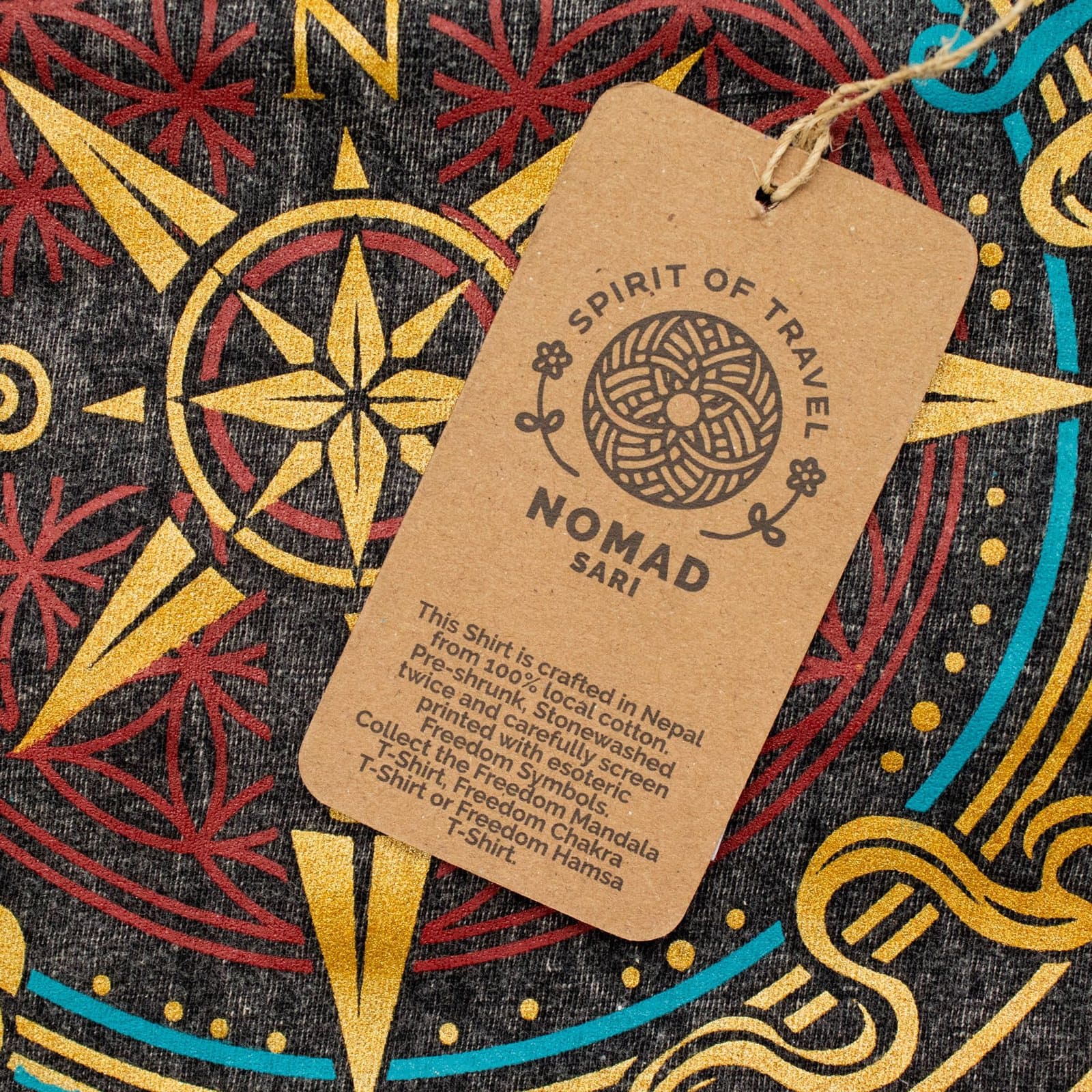 Charcoal stonewashed cotton t-shirt with a Compass of Life design
