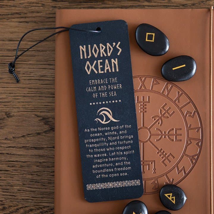 Wooden bookmark with a wave design inspired by Njord, Norse god of the sea