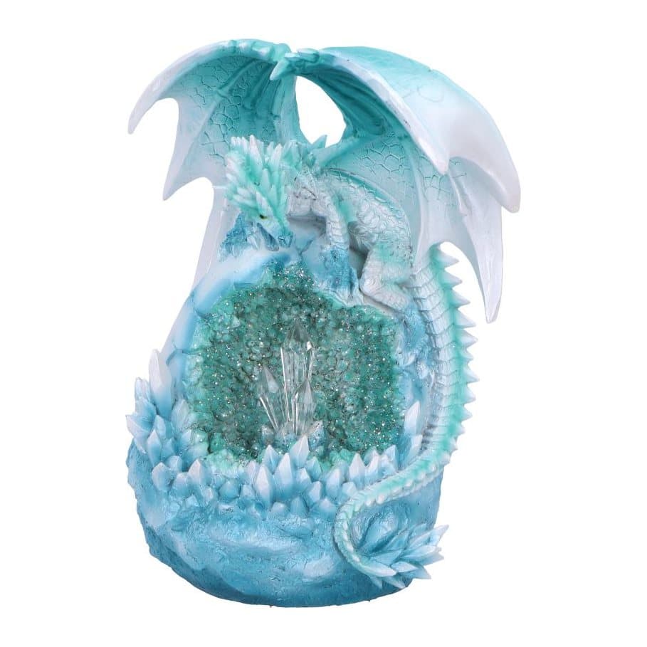 Light blue dragon perched on an icy light-up geode