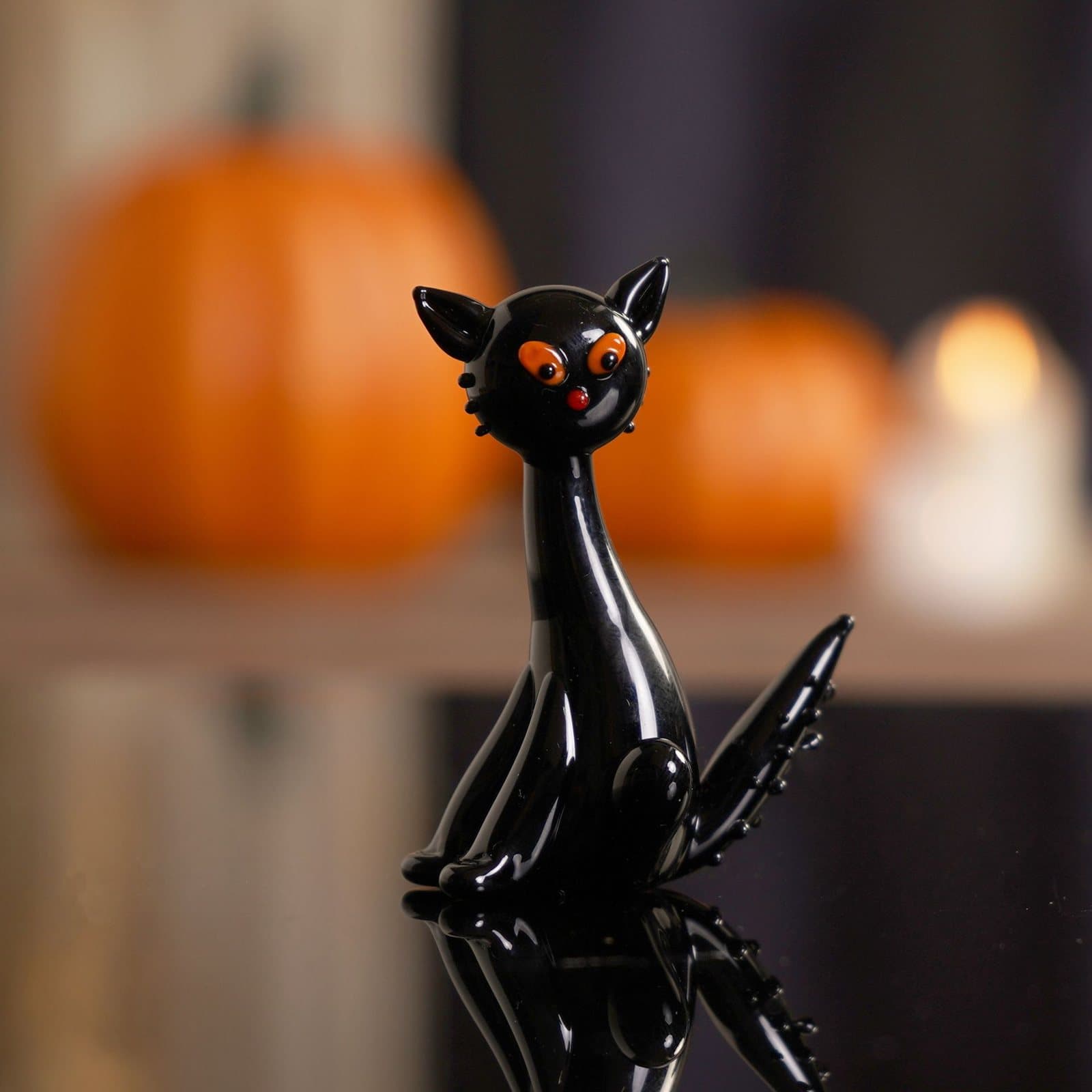 Miniature glass black cat figurine for Halloween décor