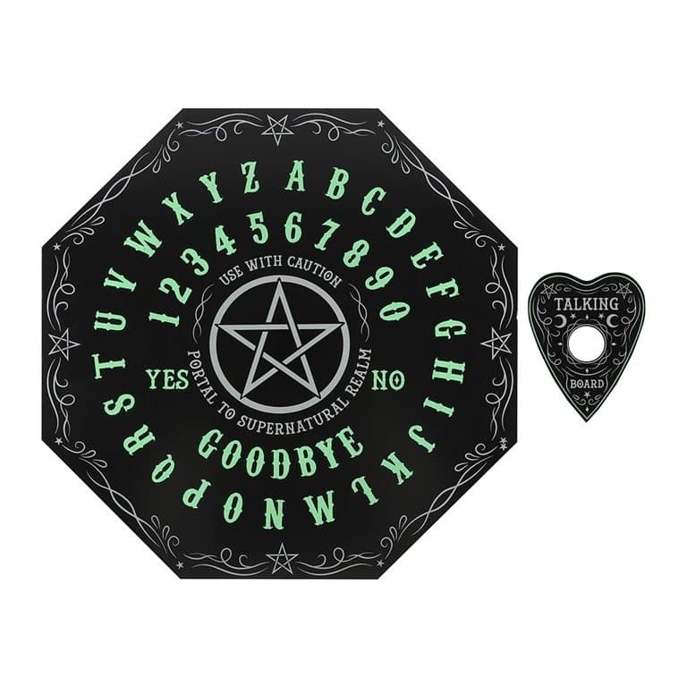 Octagon spirit board with pentagram design and glow in the dark letters