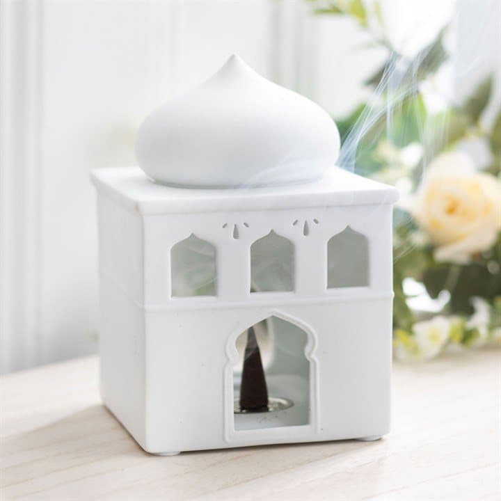 Off white glossy ceramic mosque oil burner