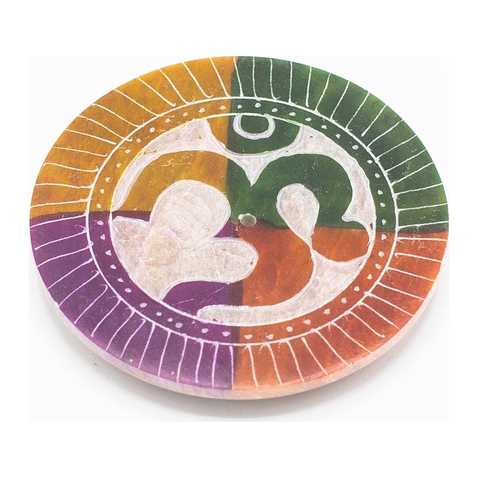 Soapstone disc incense holder carved with the Om symbol