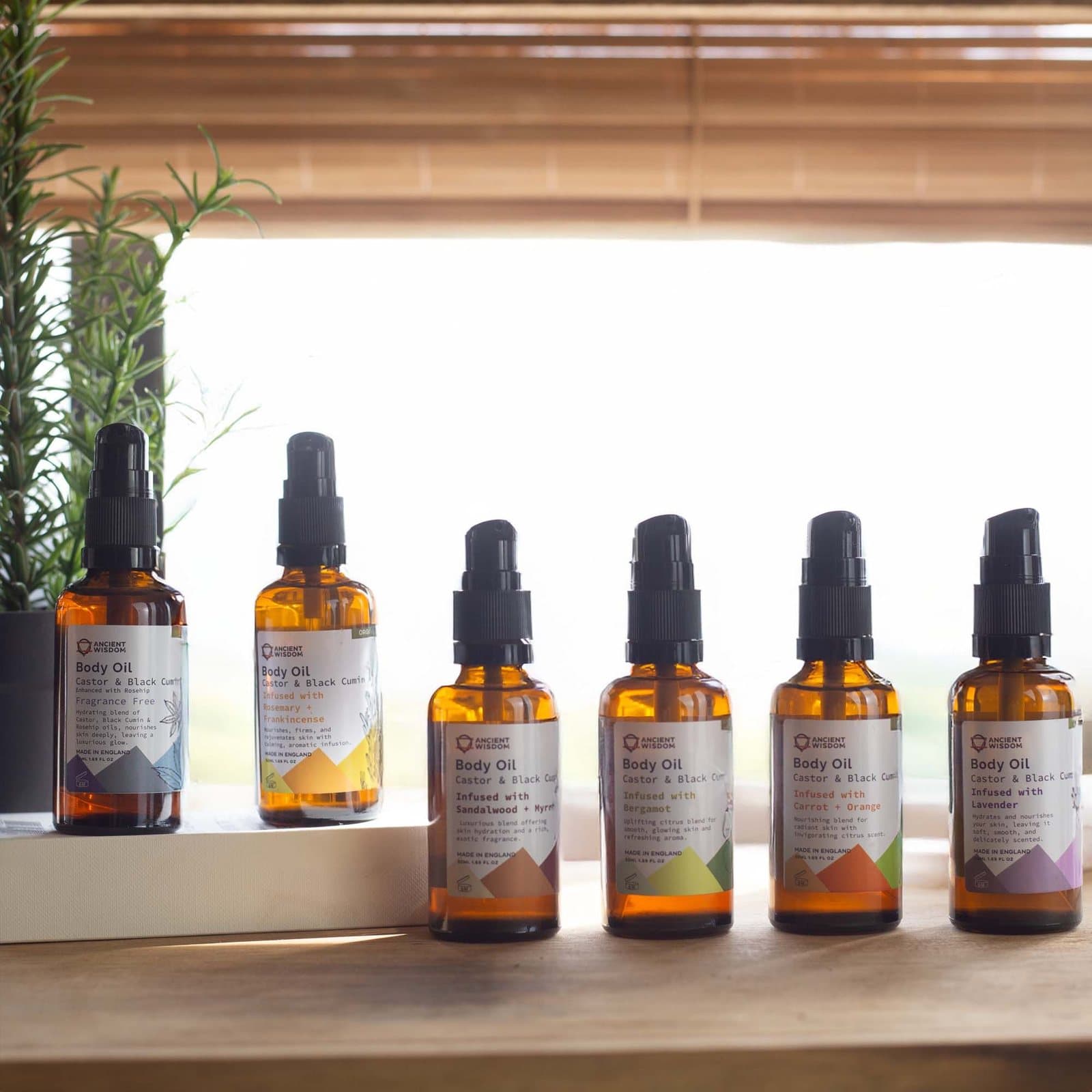 50 ml organic body oil in Rosehip Unfragranced, Bergamot and Carrot & Orange styles